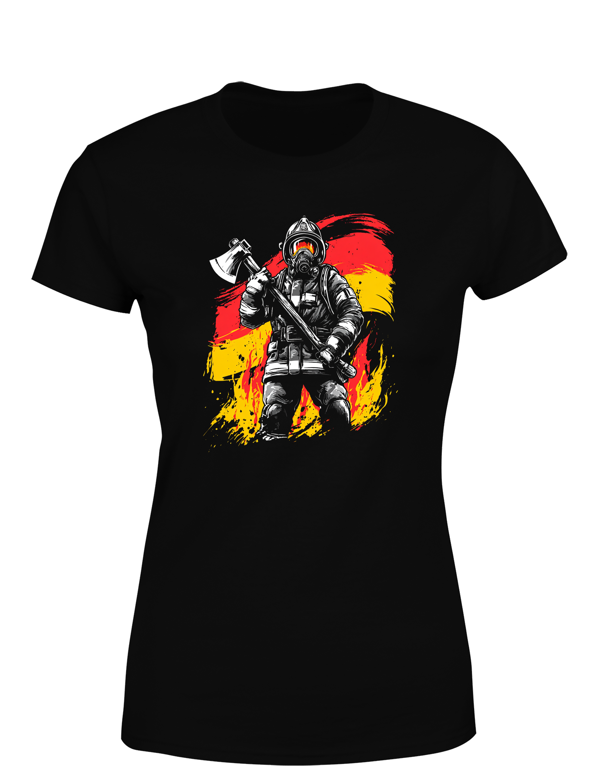 Damen T-Shirt Feuerwehrmann Motiv mit Deutschland Flagge | Starkes Feuerwehr Shirt
