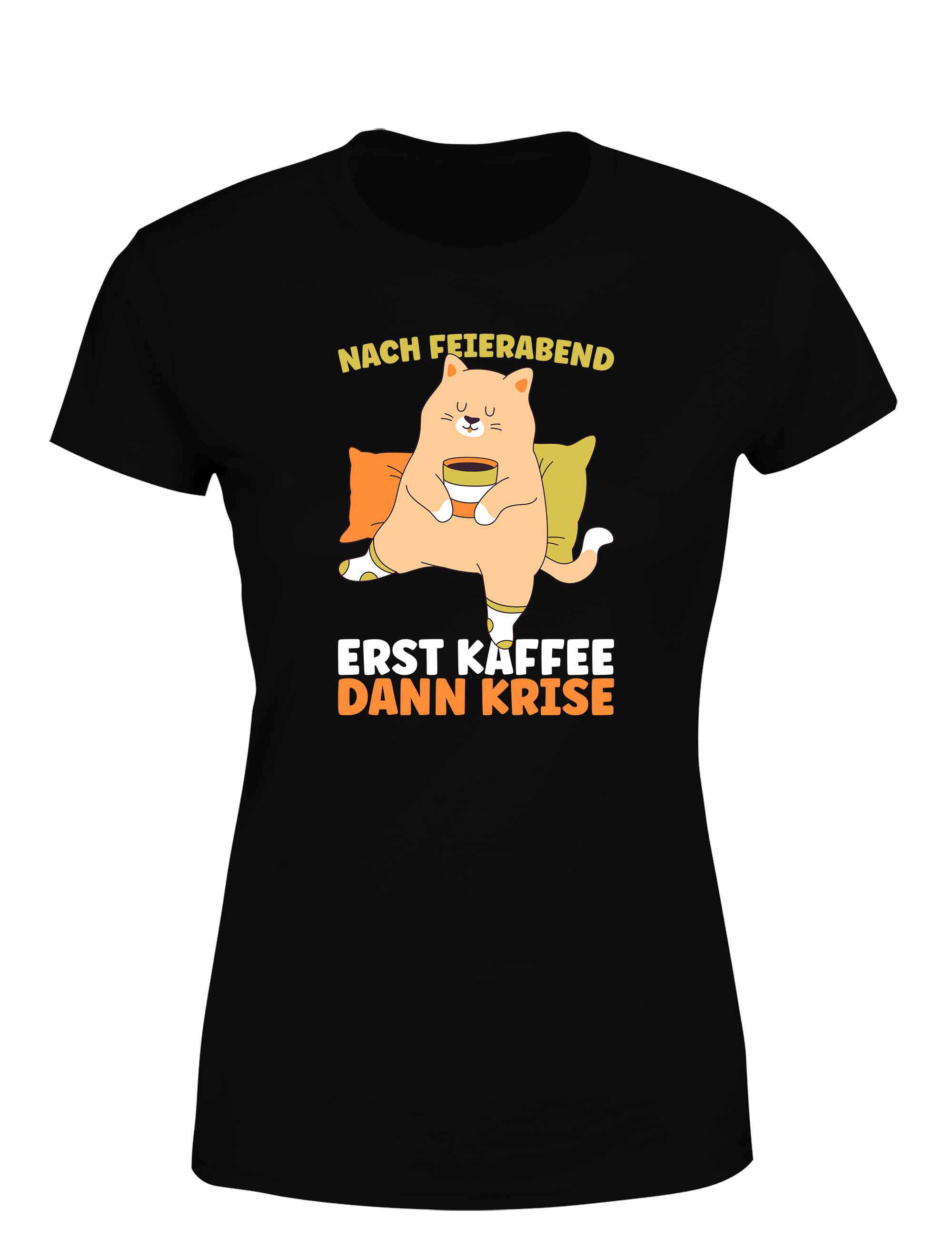 Feierabend Humor – Damen T-Shirt „Erst Kaffee, dann Krise“ | Lustiges Shirt für Büroqueens, Kaffeefans & Couchliebhaberinnen