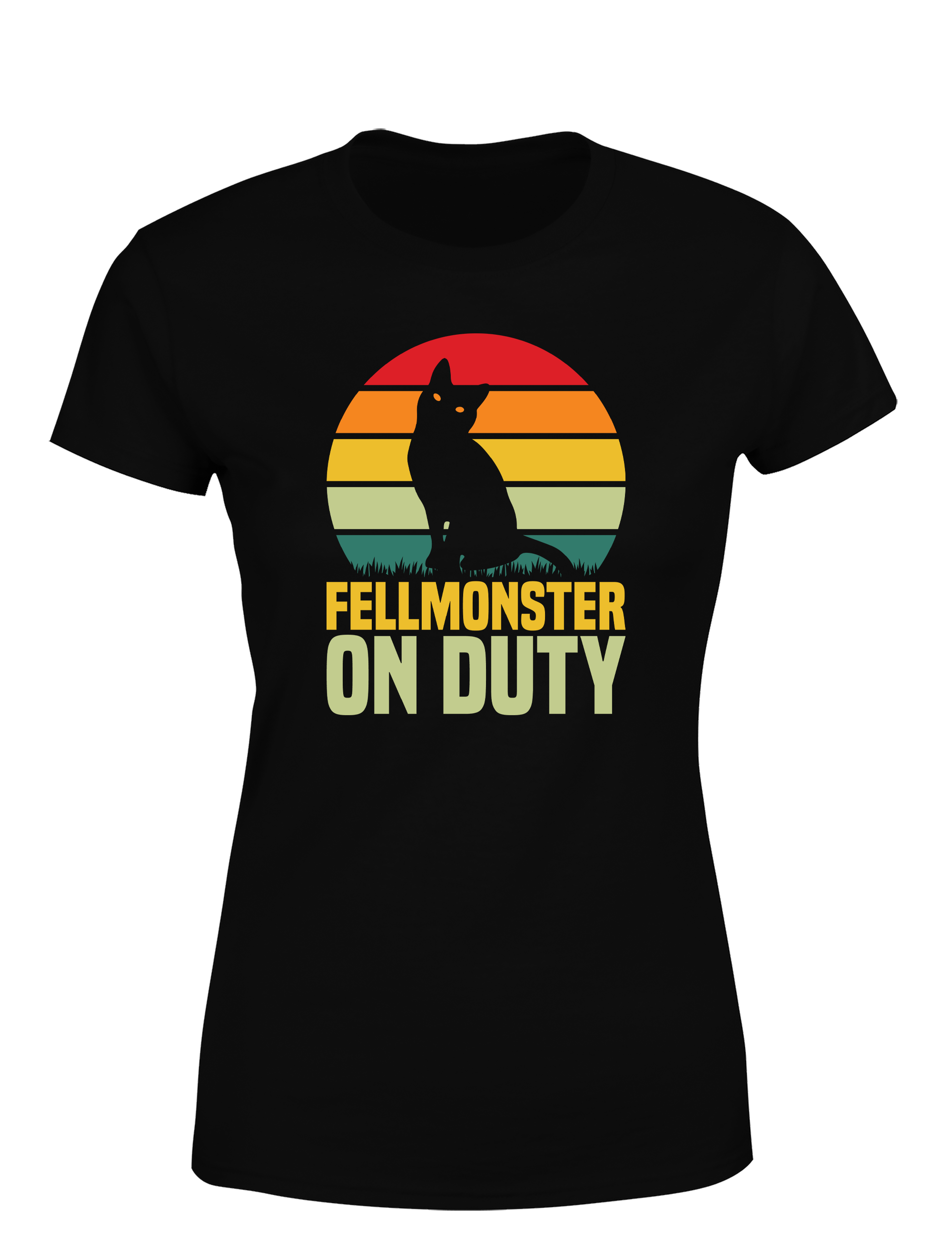 Fellmonster on Duty – Damen T-Shirt im Retro Stil | Lustiges Shirt für Katzenfreundinnen, Freizeit & Geschenkidee