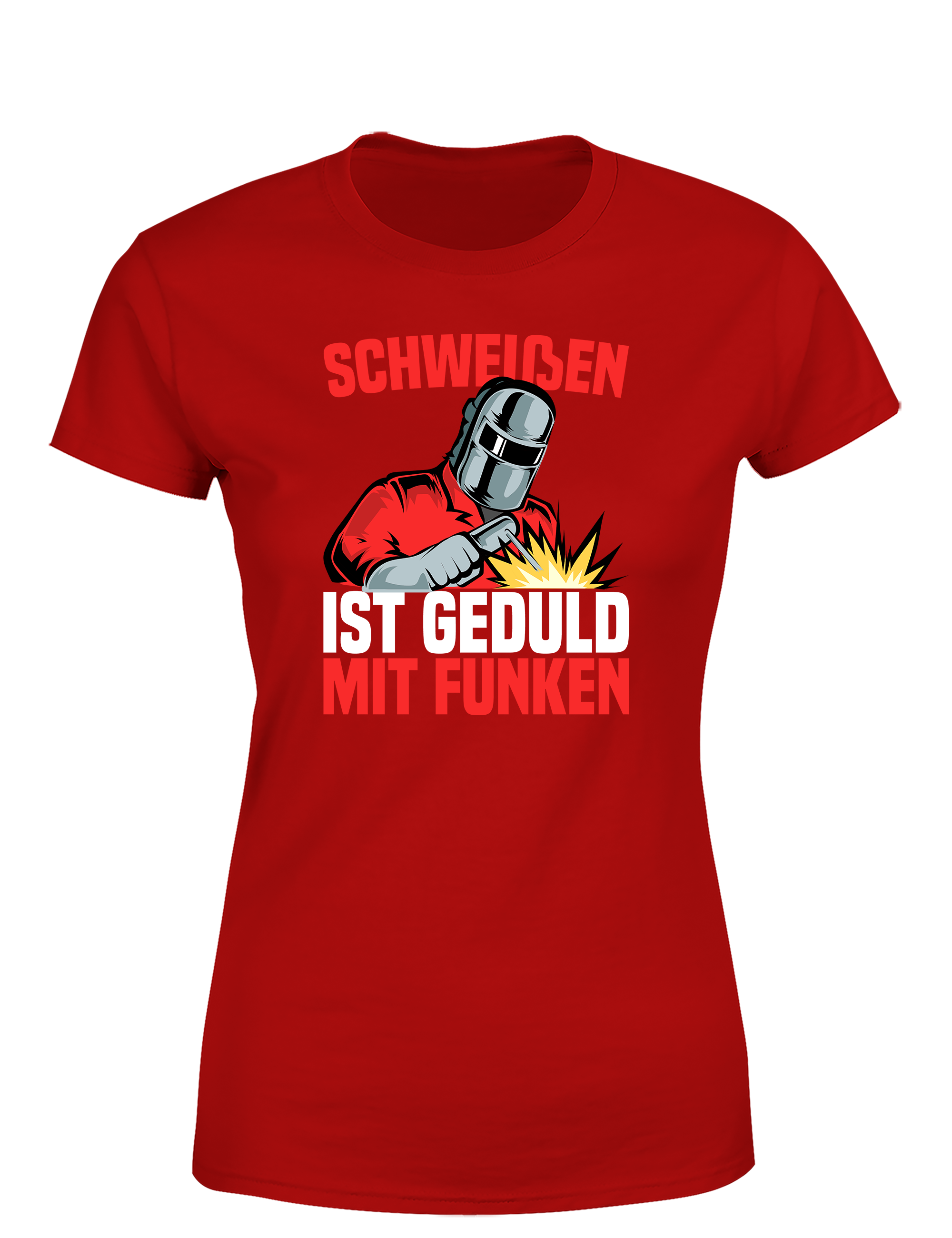 Schweißen ist Geduld mit Funken – Damen T-Shirt im Retro Stil | Lustiges Shirt für Schweißerinnen, Metallbauerinnen & Handwerkerinnen