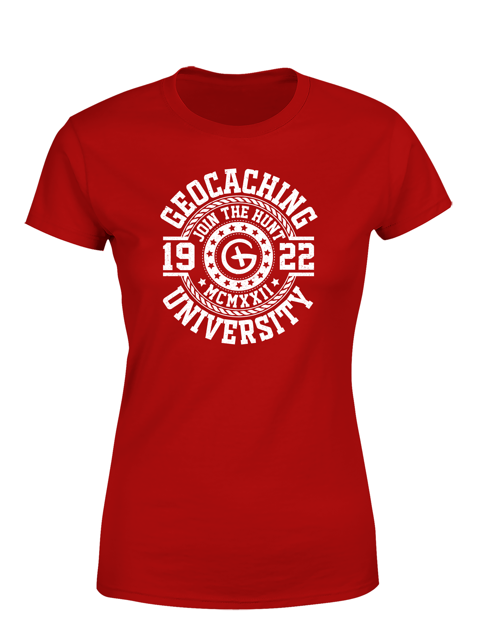 Geocaching University – Damen T-Shirt im Retro College Stil | Lustiges Geocacher Shirt für Schatzsucherinnen & Outdoor-Fans