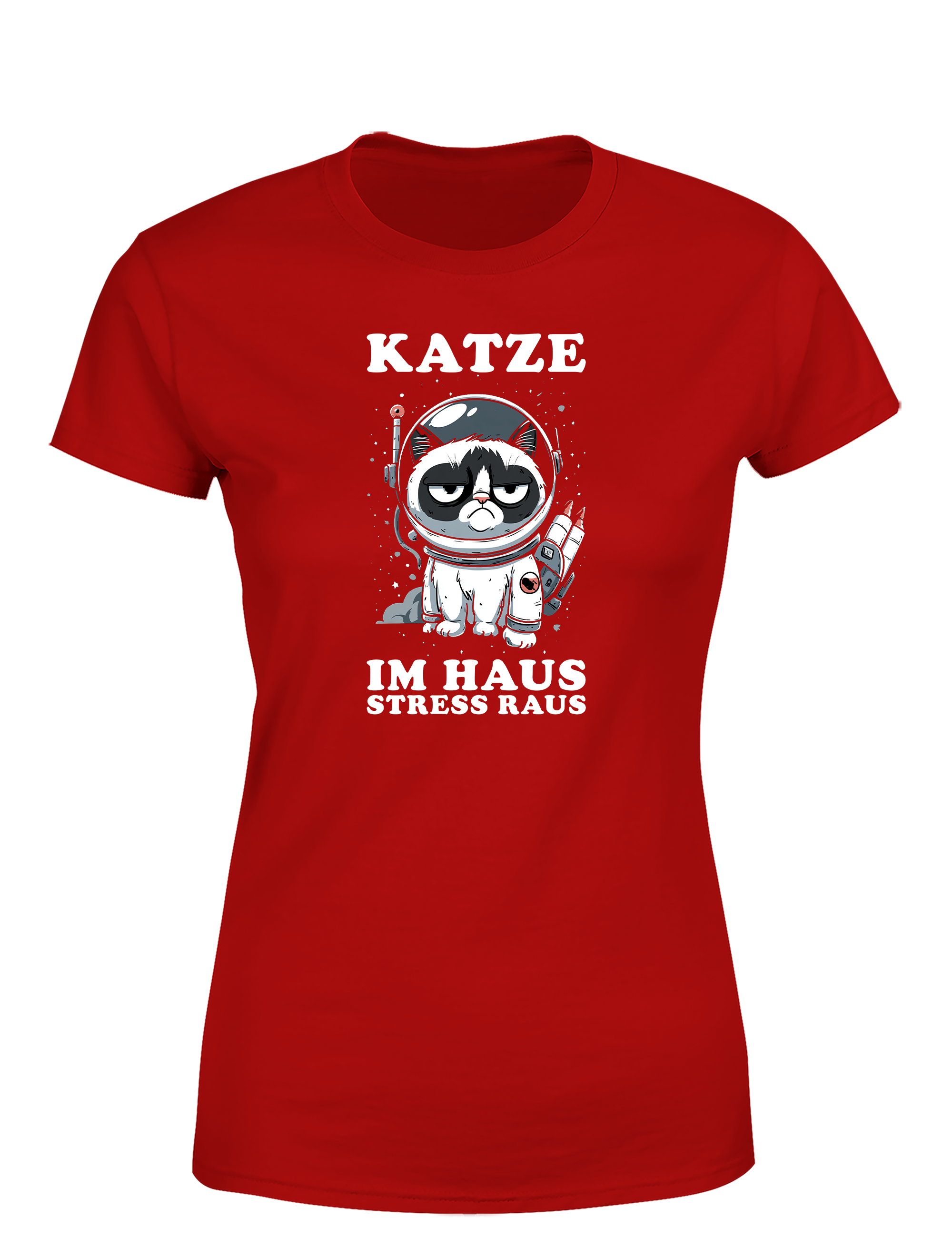 Katze im Haus, Stress raus – Damen T-Shirt im Retro Stil | Stylisches Damen Shirt für Katzenliebhaberinnen, Alltag, Freizeit & Geschenkidee