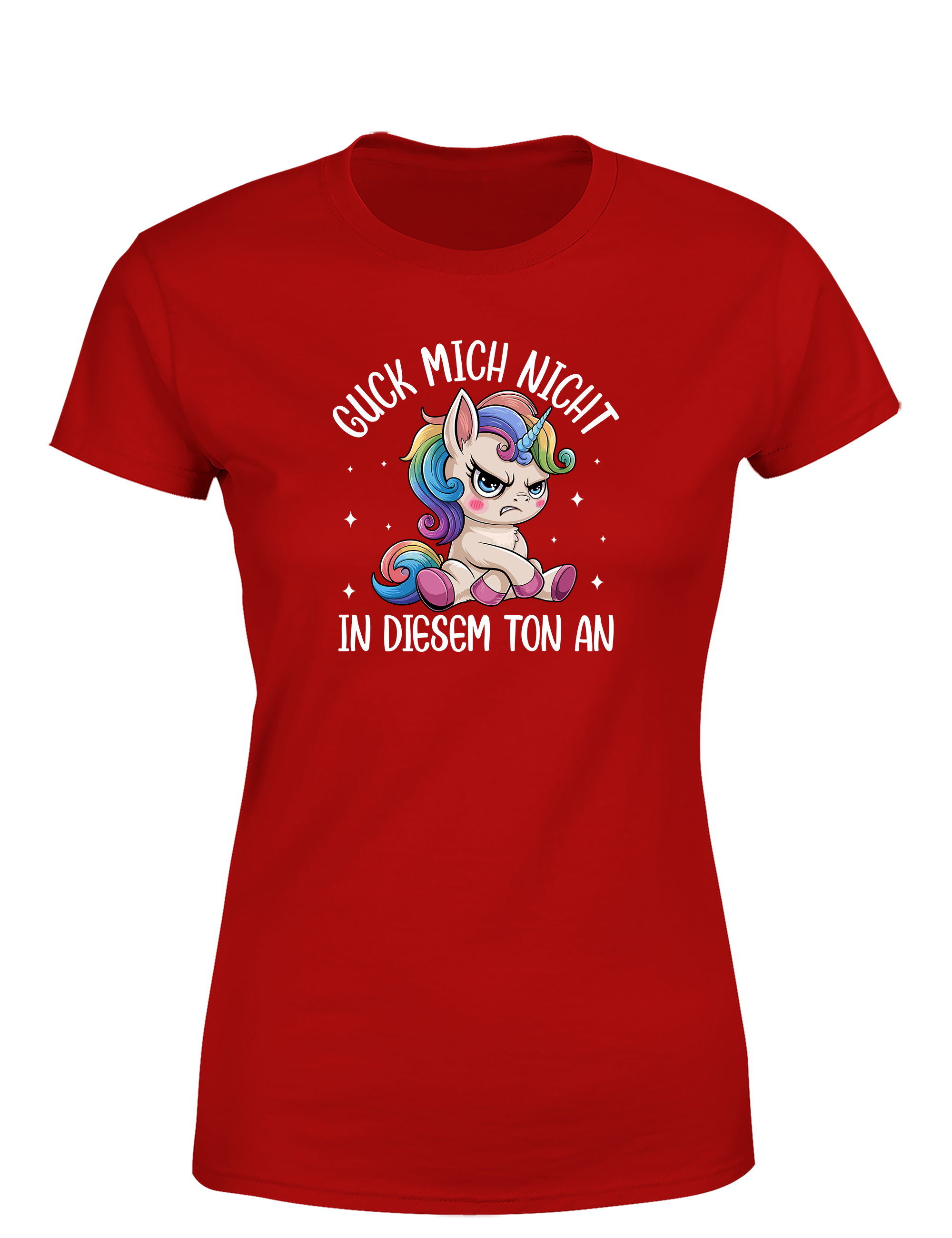 Sarkastisches Damen T-Shirt „Guck mich nicht in diesem Ton an“ | Lustiges Einhorn Shirt für Frauen