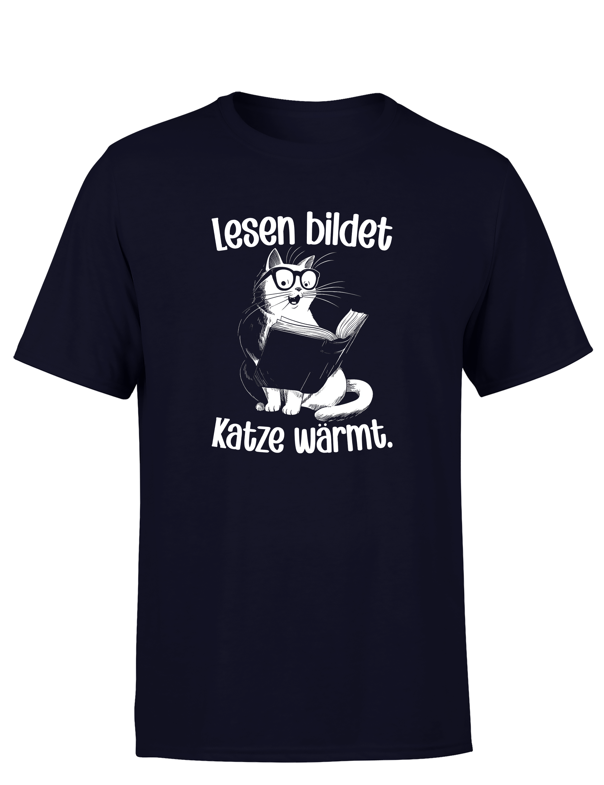 Lesen bildet, Katze wärmt – Herren T-Shirt im Retro Stil | Perfektes Männer Shirt für Katzen- & Bücherliebhaber, Freizeit & Geschenkidee