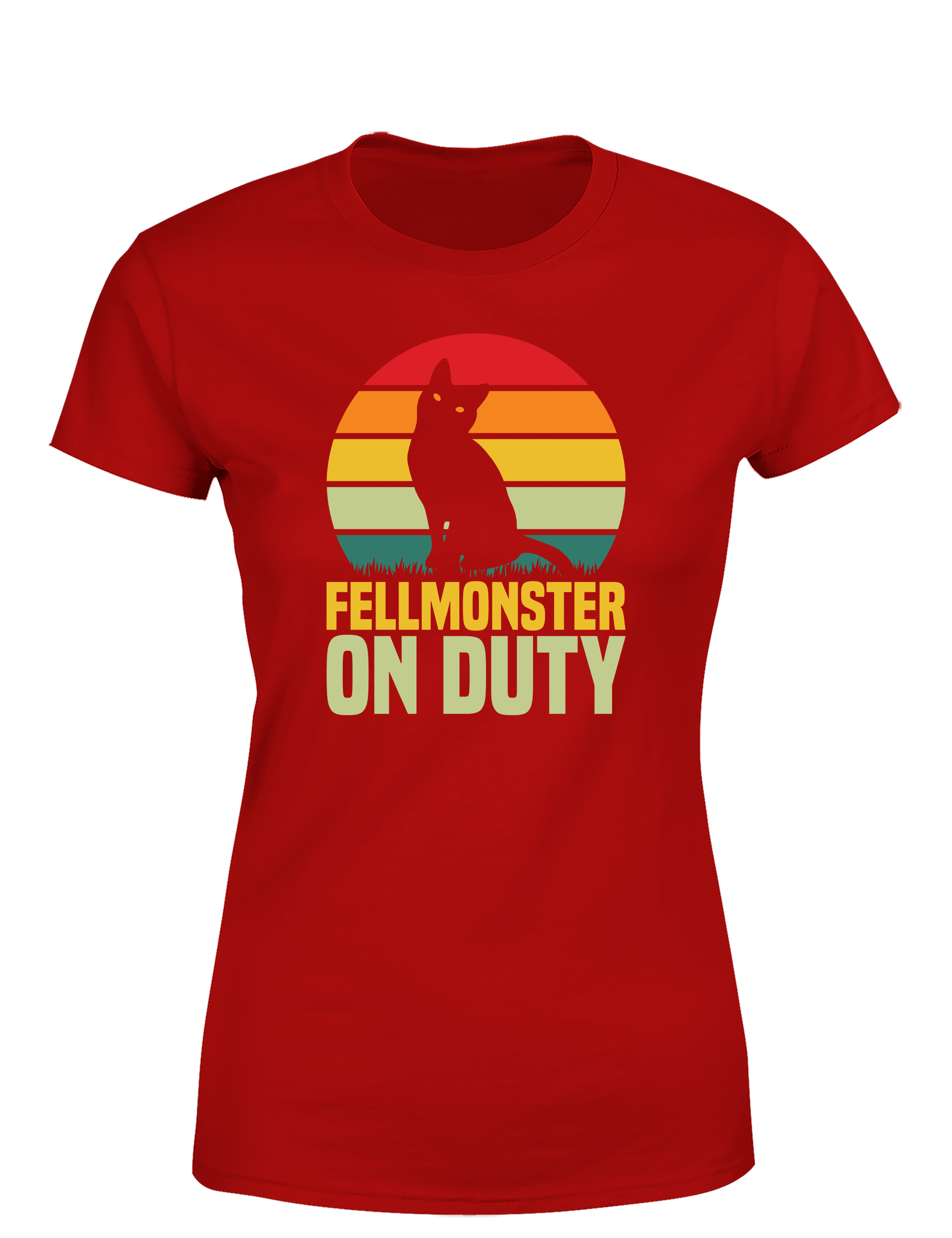Fellmonster on Duty – Damen T-Shirt im Retro Stil | Lustiges Shirt für Katzenfreundinnen, Freizeit & Geschenkidee