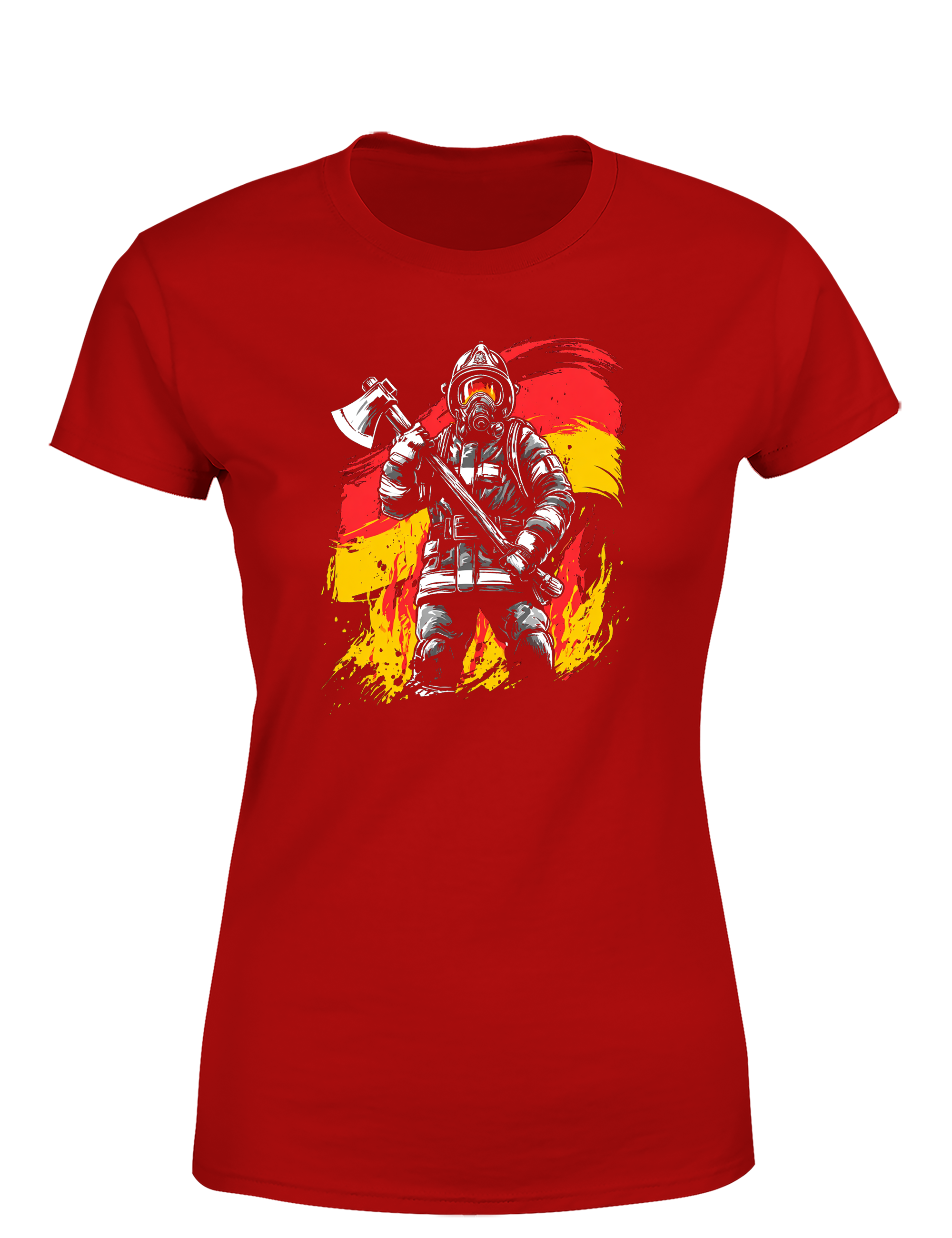Damen T-Shirt Feuerwehrmann Motiv mit Deutschland Flagge | Starkes Feuerwehr Shirt
