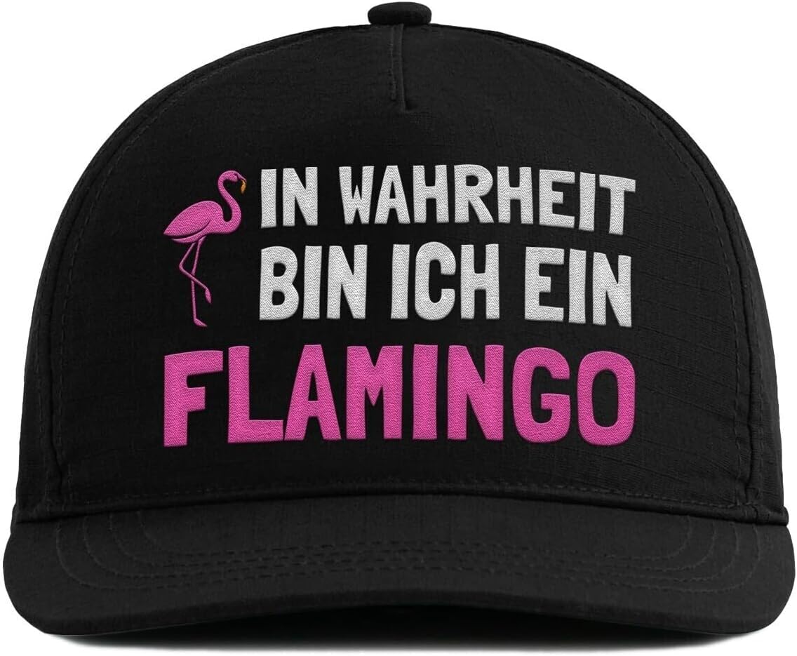 Snapback mit Spruch - In Wahrheit Bin ich EIN Flamingo - Lustige Cap für Damen und Herren - Statement Geschenk - Humorvolle 5-Panel Kappe - Bestickte Trucker Cap in 3 Farben