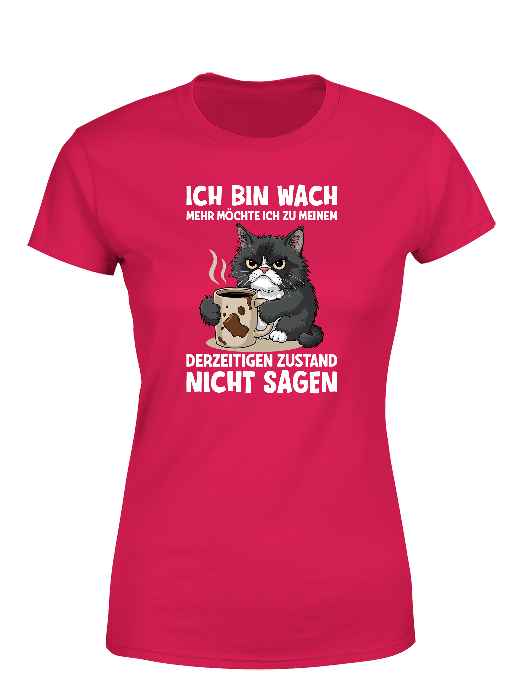Lustiges Herren T-Shirt „Ich bin wach – mehr möchte ich dazu nicht sagen“ | Müde-Katzen Spruchshirt für Morgenmuffel