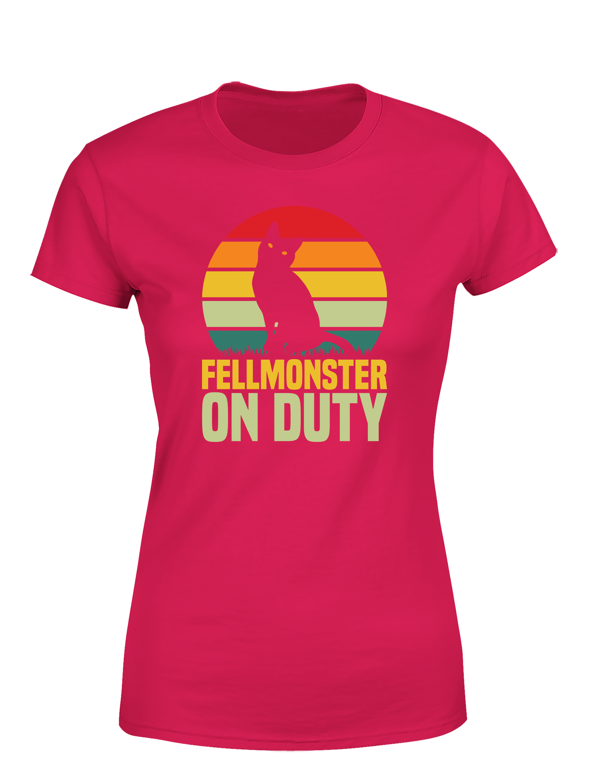 Fellmonster on Duty – Damen T-Shirt im Retro Stil | Lustiges Shirt für Katzenfreundinnen, Freizeit & Geschenkidee