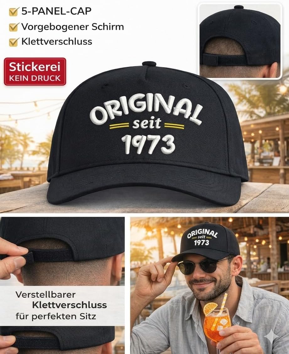 Cap runder Geburtstag 30. 40. 50. 60. 70. 80. geboren Limitierte Edition Herren Damen Frauen verstellbar 53-61 cm recycelter Polyester Original seit Jahrgang
