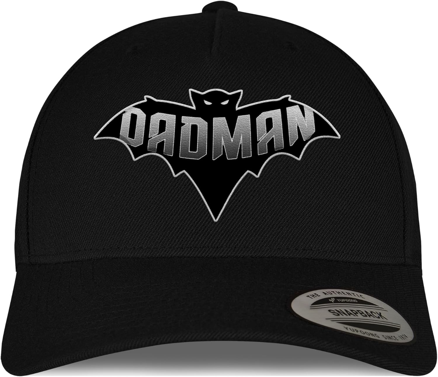 Snapback Cap mit DADMAN Stick – Lustige Superhelden-Cap für Väter mit Humor – Fledermaus Design für Papa, Vater, Alltag, Freizeit, Vatertag, Männer, Statement Cap, Papa-Look mit Ironie