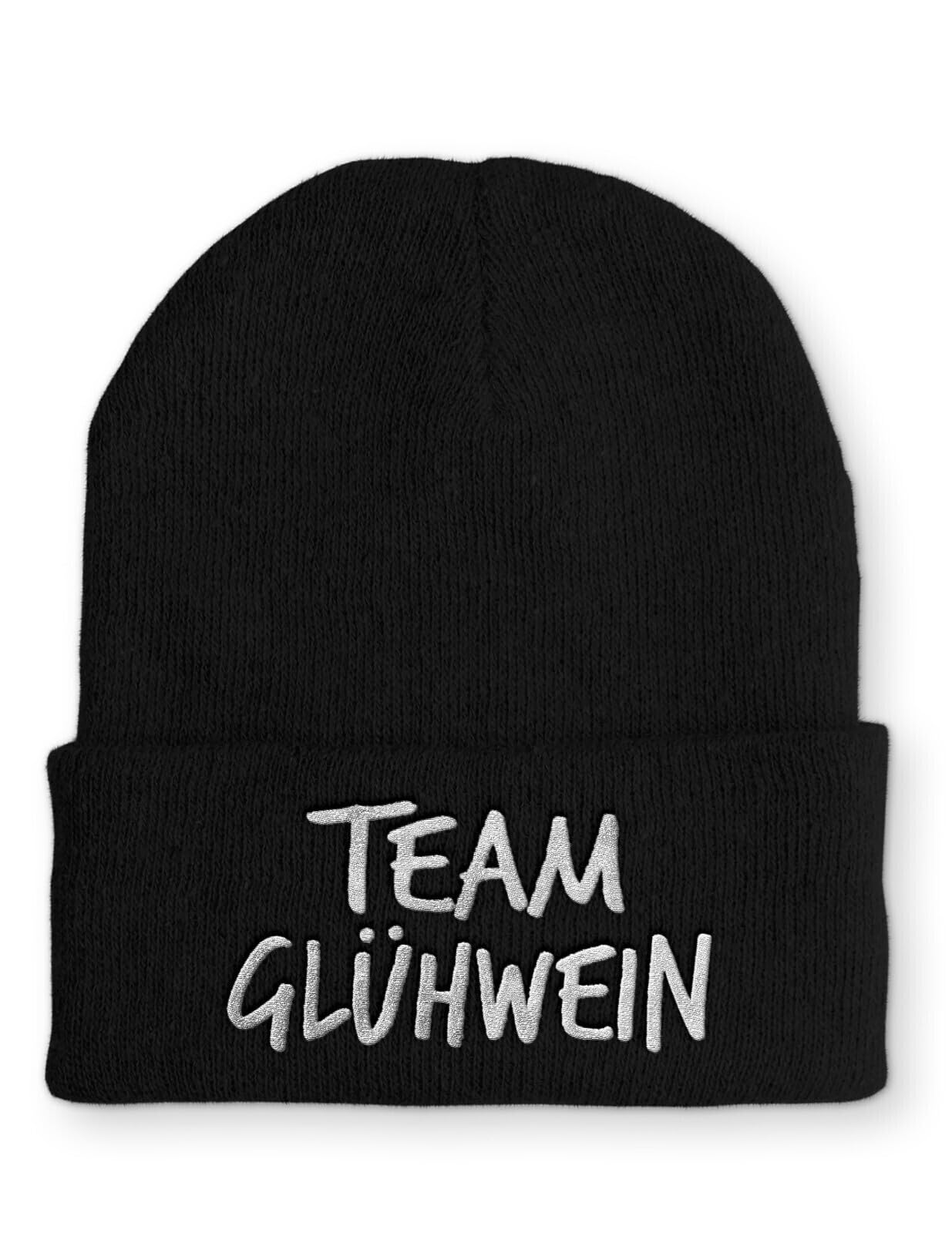 Beanie Team Glühwein Statementmütze mit gesticktem Schriftzug aus Strick für Herren und Damen Uni weich elastisch wintertauglich humorvoll Design