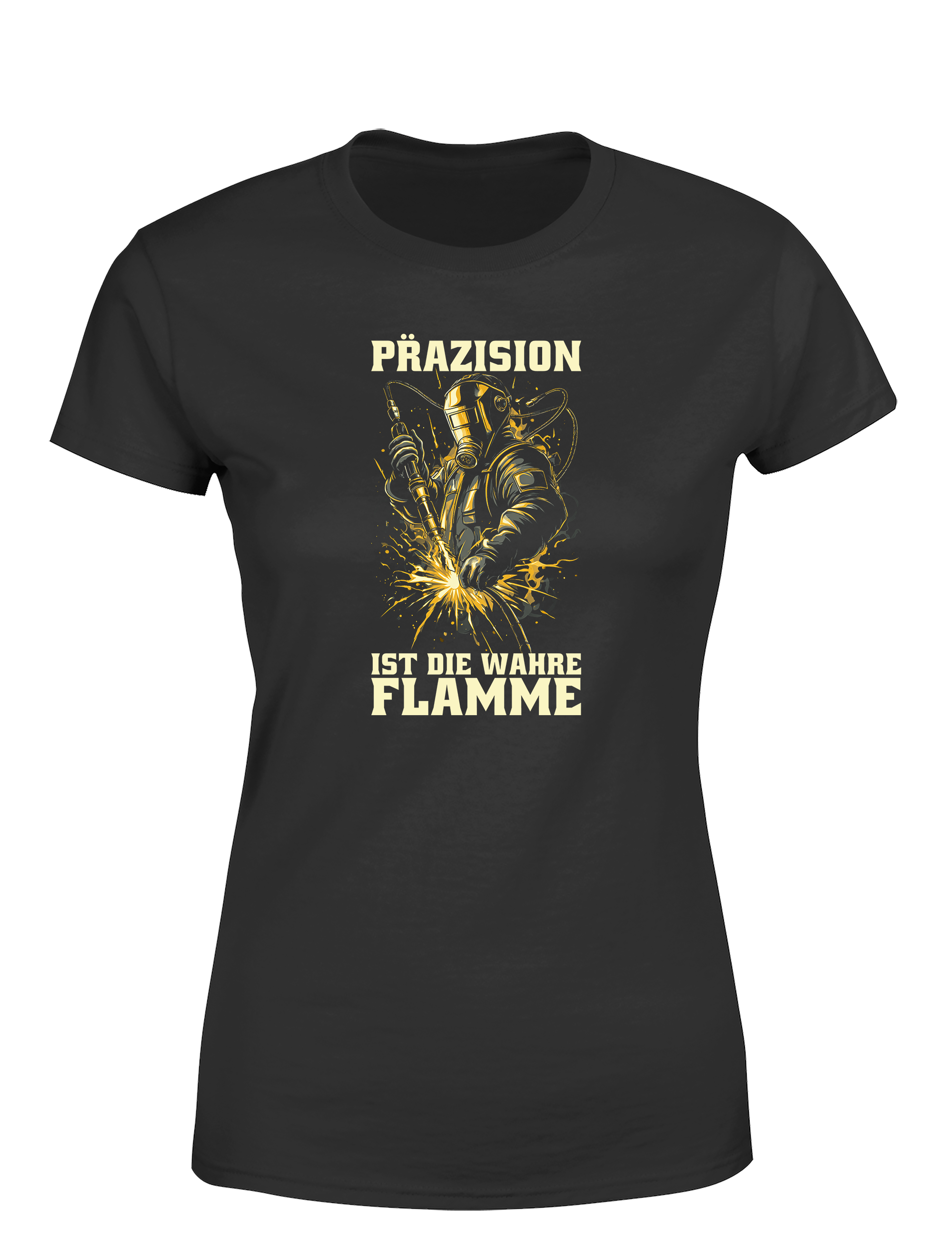 Präzision ist die wahre Flamme – Damen T-Shirt im Retro Stil | Lustiges Shirt für Schweißerinnen, Metallbauerinnen & Handwerkerinnen
