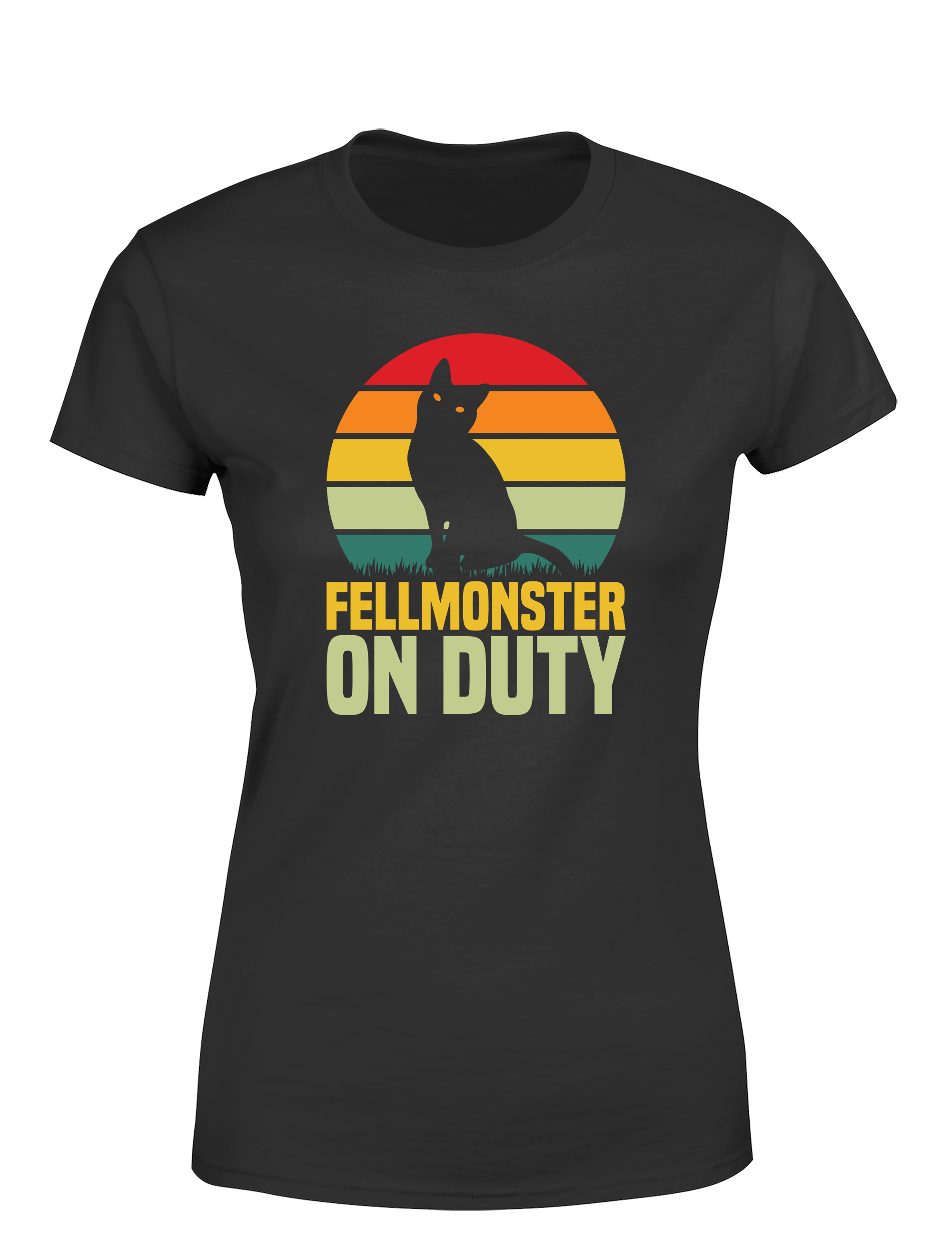 Fellmonster on Duty – Damen T-Shirt im Retro Stil | Lustiges Shirt für Katzenfreundinnen, Freizeit & Geschenkidee