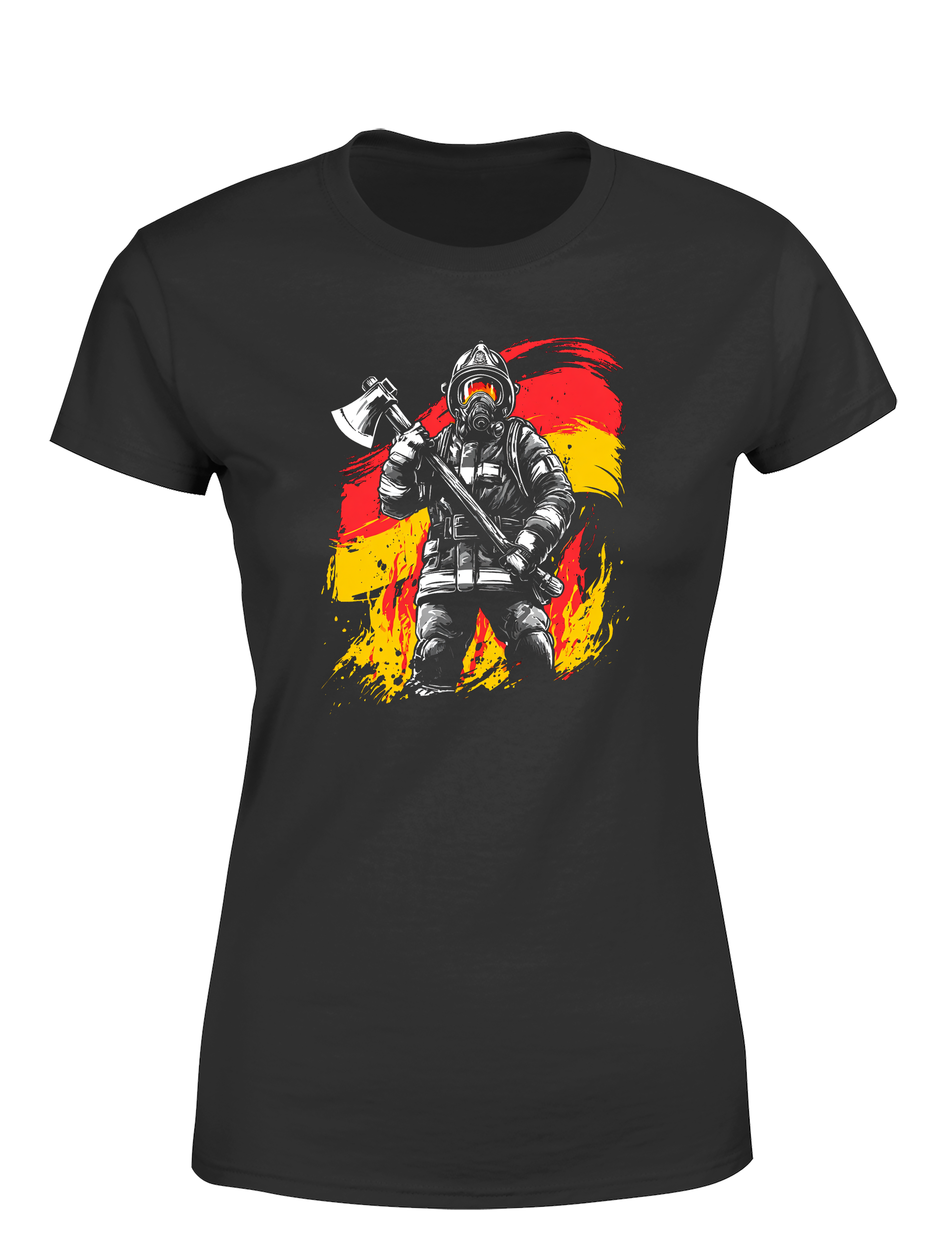 Damen T-Shirt Feuerwehrmann Motiv mit Deutschland Flagge | Starkes Feuerwehr Shirt
