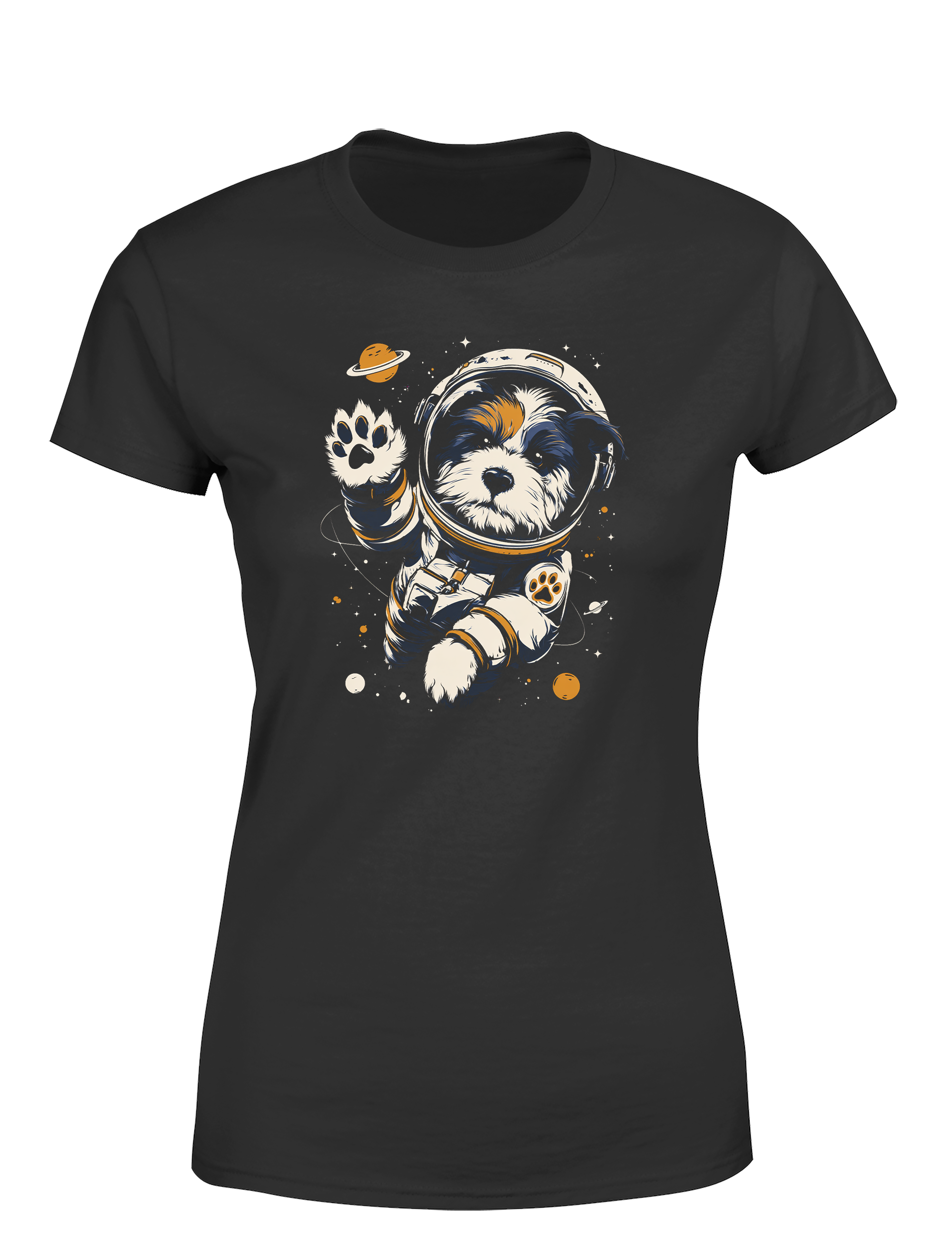 Damen T-Shirt Astronaut Hund im Weltall | Süßes Space Hunde Shirt für Hundeliebhaber