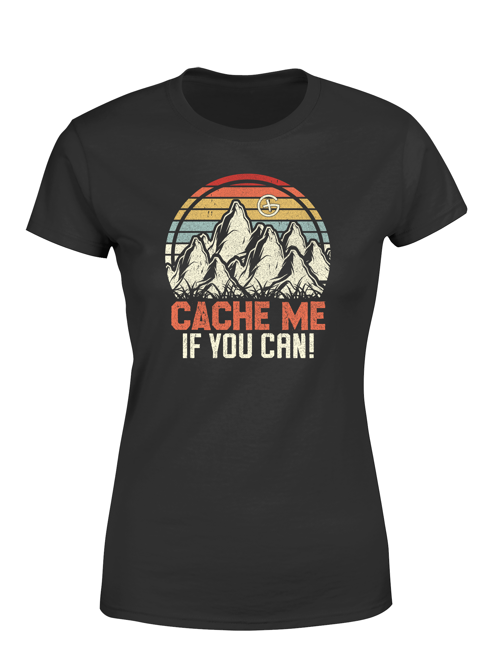 Cache Me If You Can! – Geocaching Damen T-Shirt im Retro Look | Stylisches Shirt für Schatzsucherinnen & Outdoor-Fans