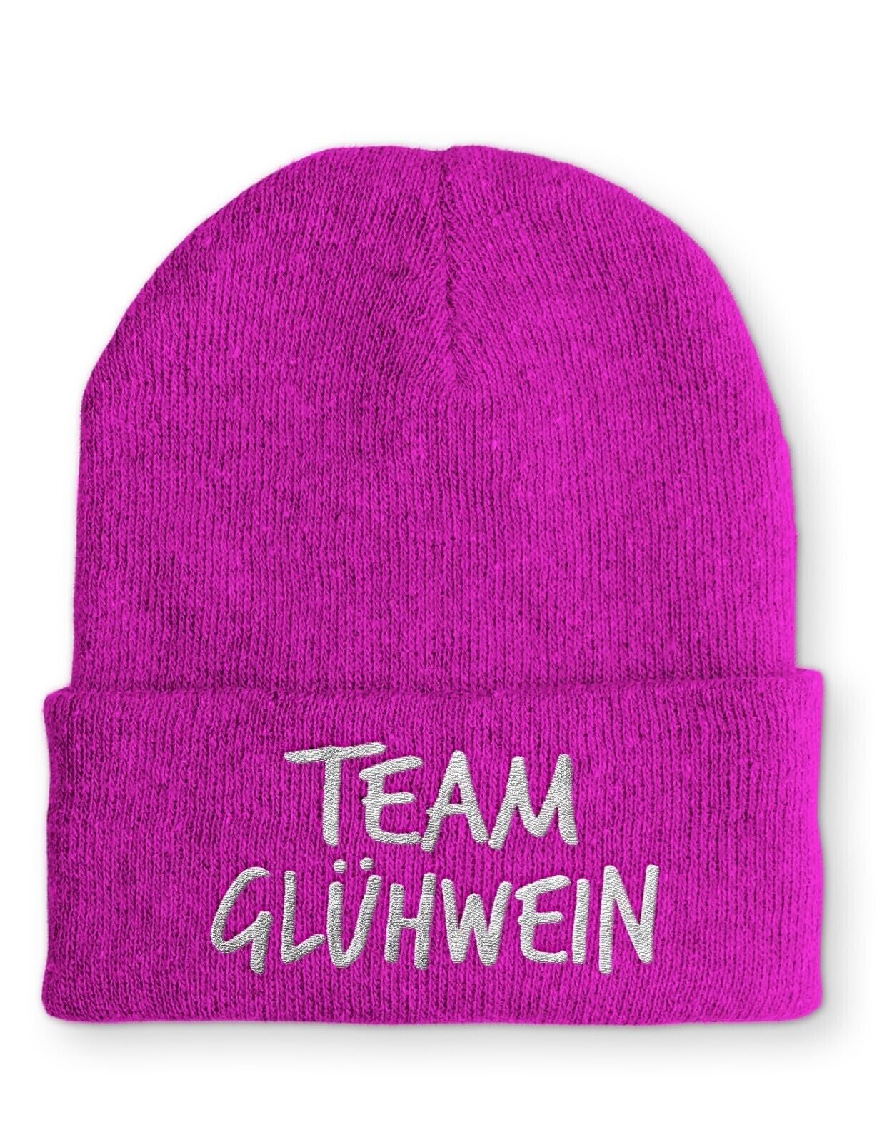 Beanie Team Glühwein Statementmütze mit gesticktem Schriftzug aus Strick für Herren und Damen Uni weich elastisch wintertauglich humorvoll Design