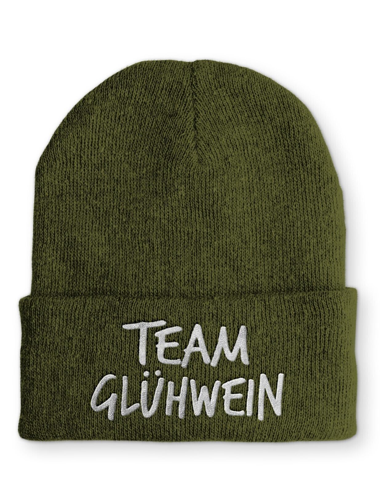 Beanie Team Glühwein Statementmütze mit gesticktem Schriftzug aus Strick für Herren und Damen Uni weich elastisch wintertauglich humorvoll Design