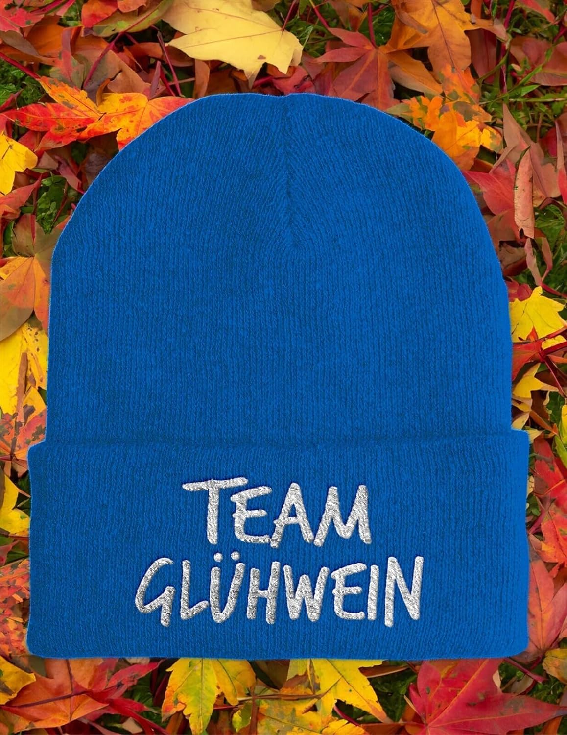 Beanie Team Glühwein Statementmütze mit gesticktem Schriftzug aus Strick für Herren und Damen Uni weich elastisch wintertauglich humorvoll Design