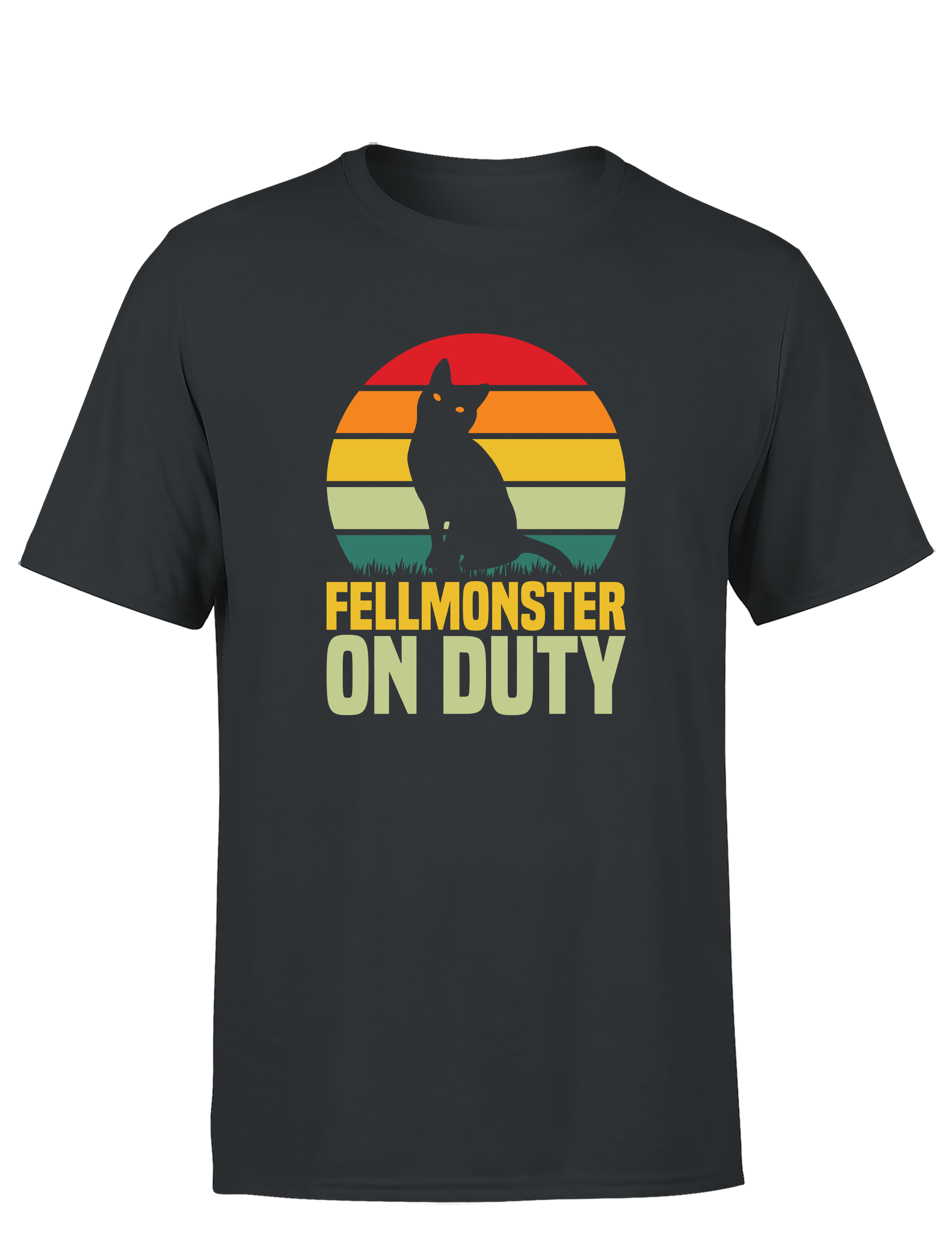 Fellmonster on Duty – Herren T-Shirt im Retro Stil | Lustiges Shirt für Katzenliebhaber, Alltag, Freizeit & Geschenkidee