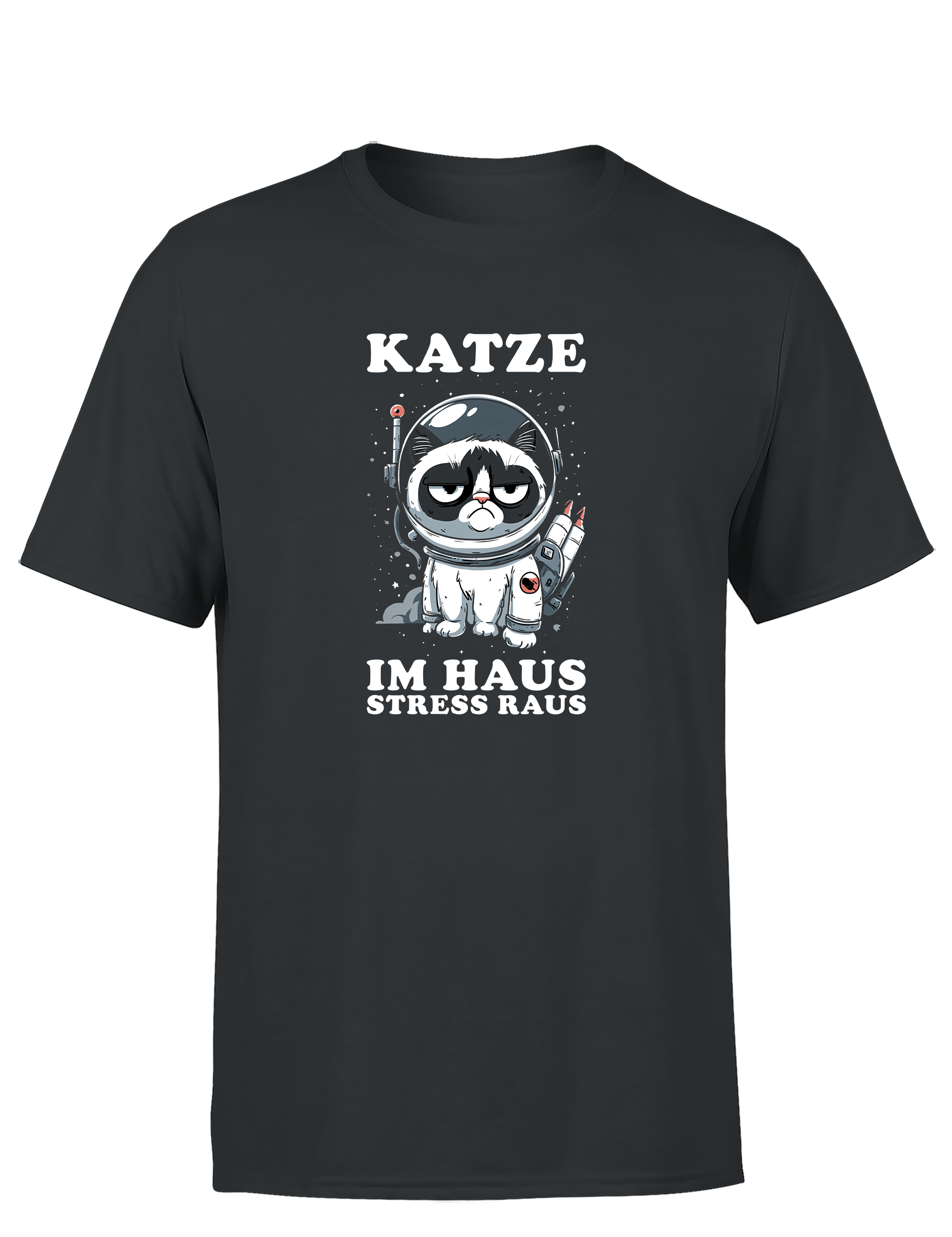 Katze im Haus, Stress raus – Herren T-Shirt im Retro Stil | Perfektes Männer Shirt für Katzenliebhaber, Alltag, Freizeit & Geschenkidee