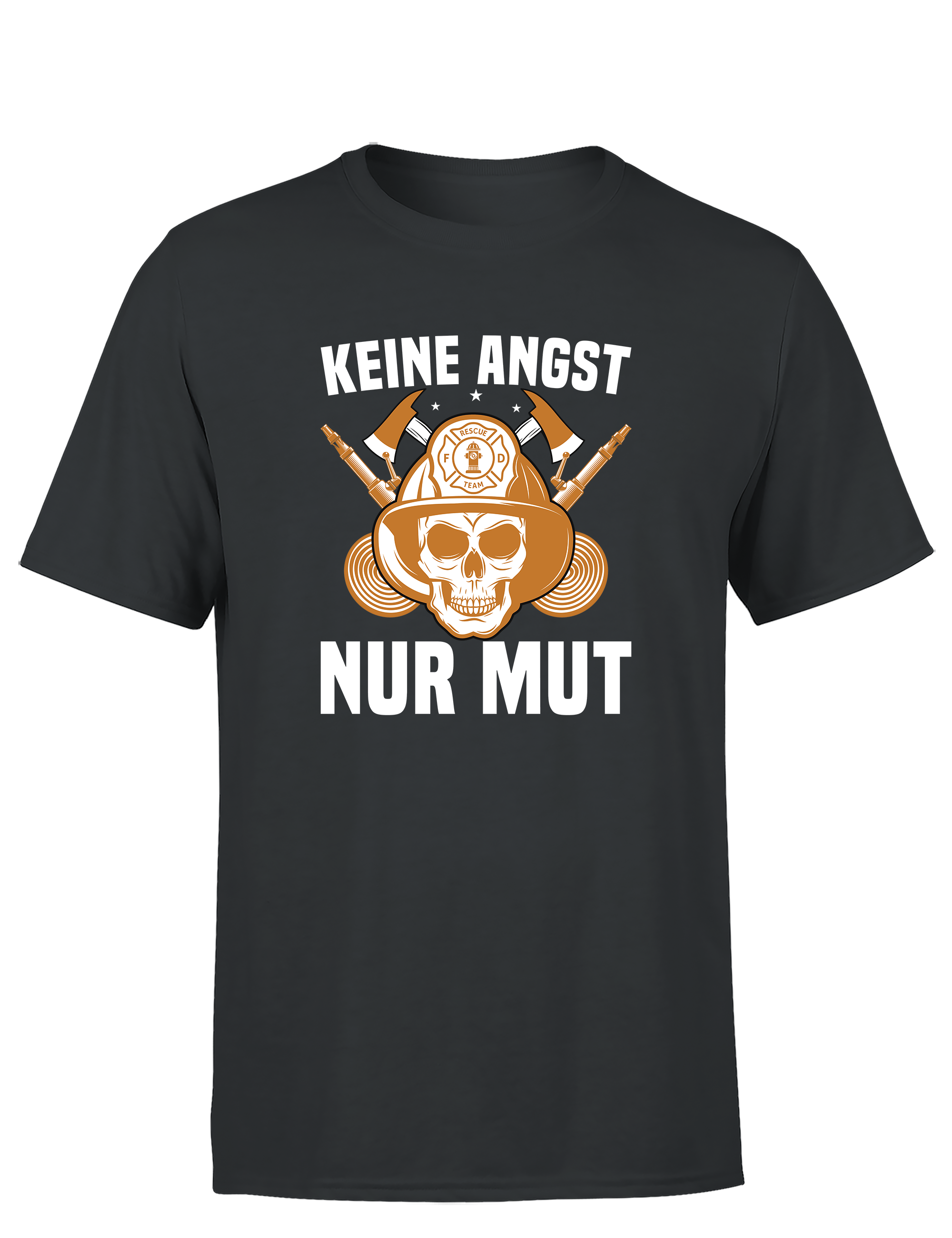 Herren T-Shirt Keine Angst Nur Mut | Feuerwehr Shirt mit Totenkopf und Helm