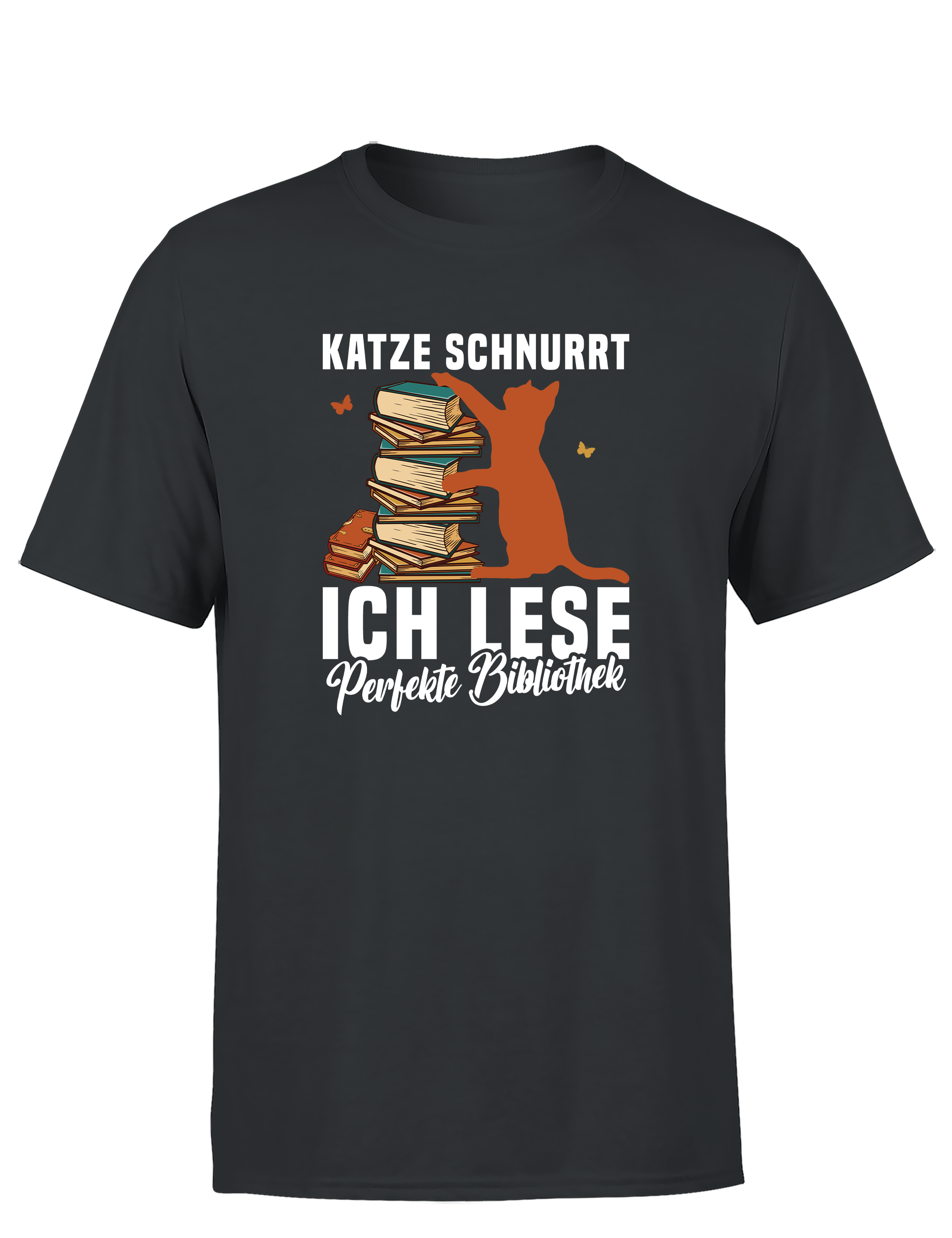 Katze schnurrt, ich lese – perfekte Bibliothek | Herren T-Shirt im Retro Stil für Katzen- & Bücherliebhaber, Freizeit & Geschenkidee