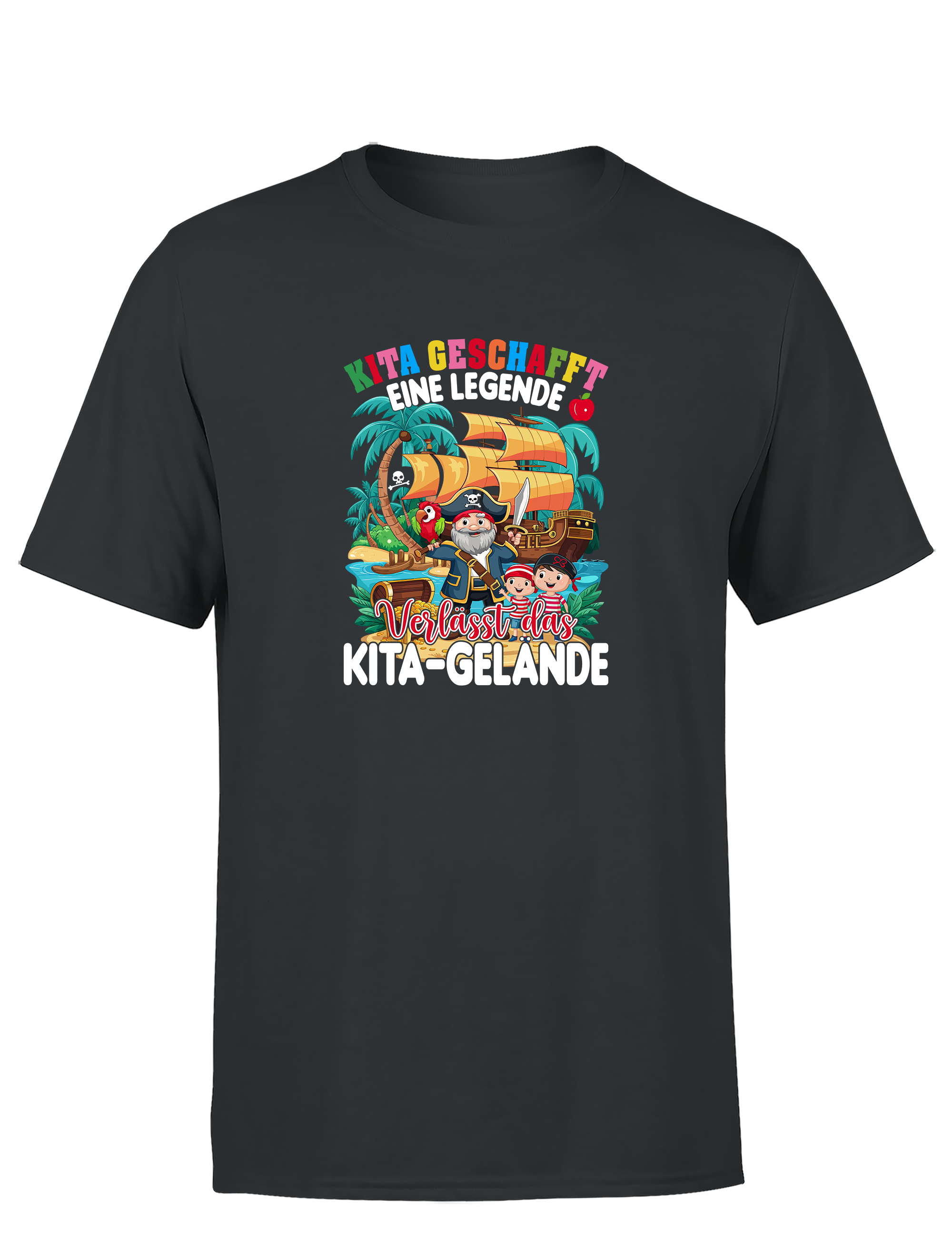 Kita geschafft – Eine Legende verlässt das Kita-Gelände | Lustiges Piraten Abschiedsshirt für Jungs