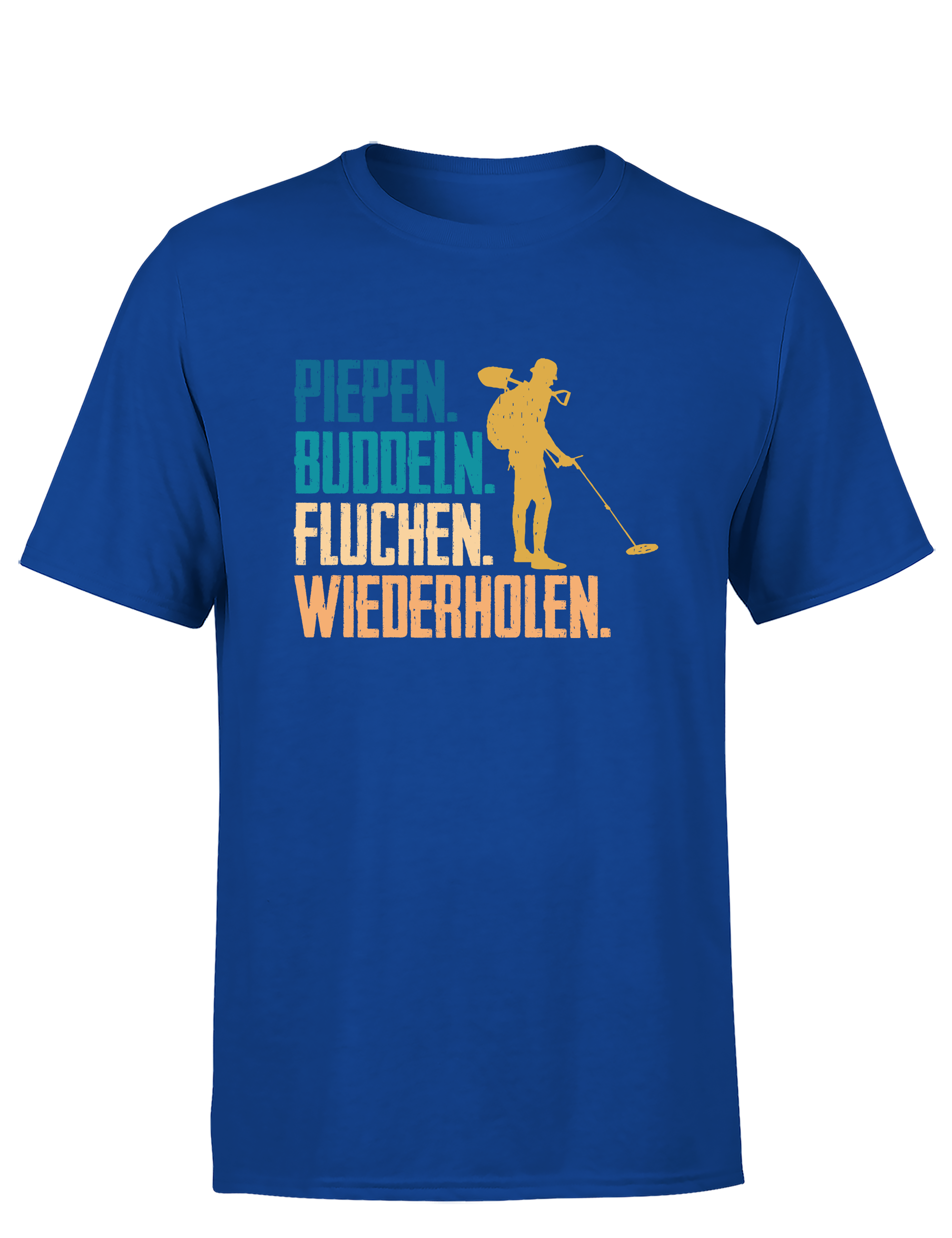 Piepen, buddeln, fluchen, wiederholen – Herren T-Shirt im Retro Stil | Lustiges Shirt für Sondengänger, Schatzsucher & Freizeit