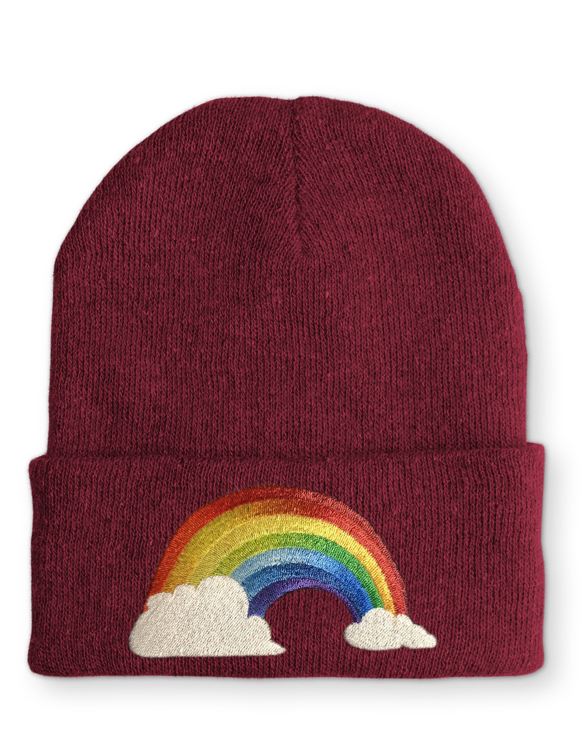 Regenbogen mit Wolken Statement Beanie Mütze mit Spruch