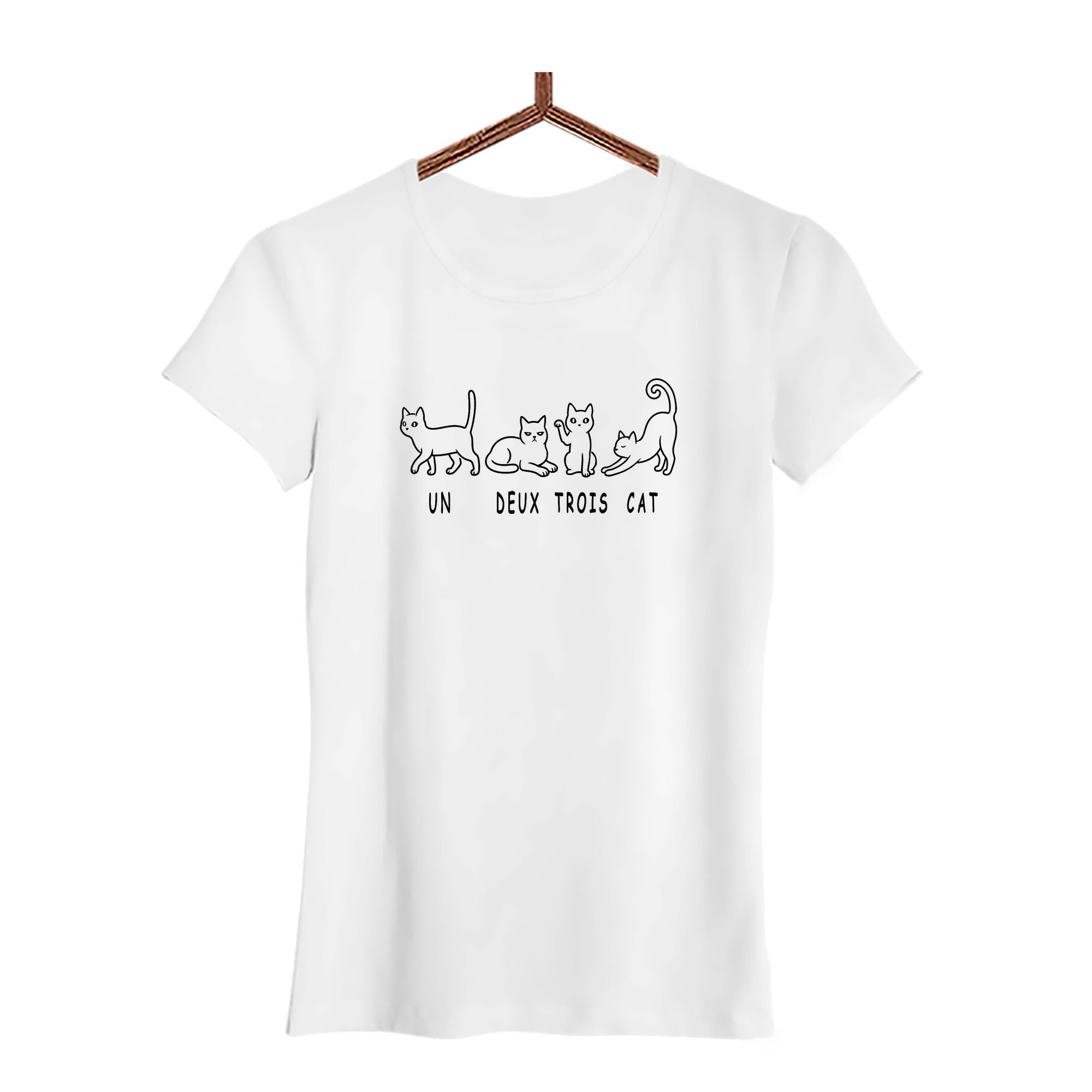 Damen T-Shirt un deux trois cat