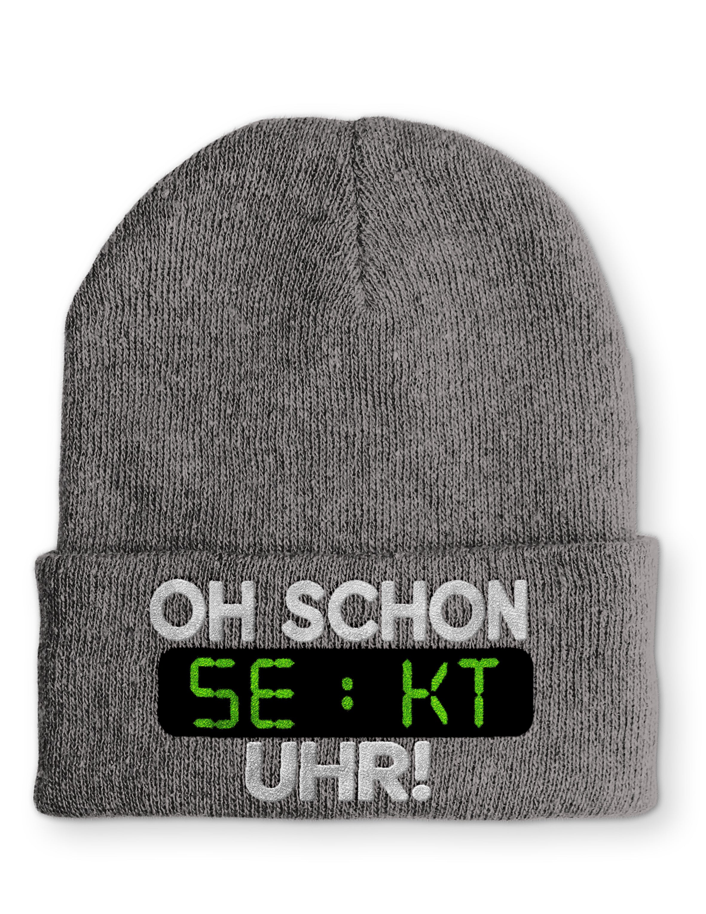 Oh schon Sekt Uhr Statement Beanie Mütze mit Spruch