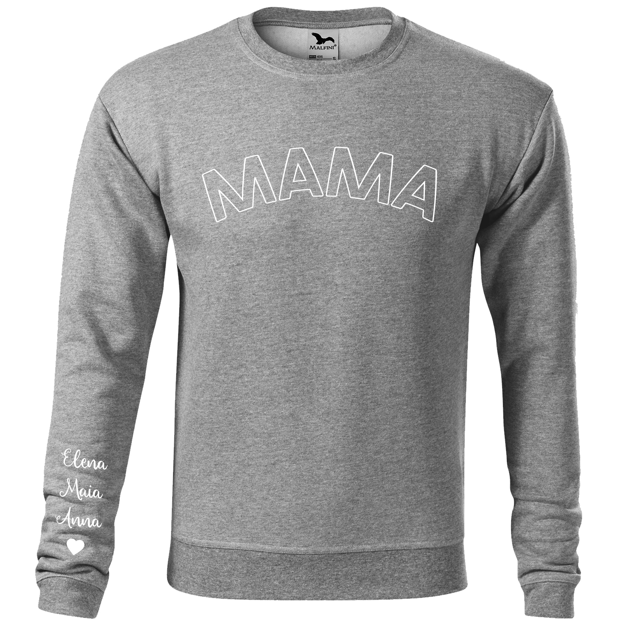 MAMA Sweatshirt mit personalisierten Namen auf den Arm perfekt für den Muttertag oder Geburtstag