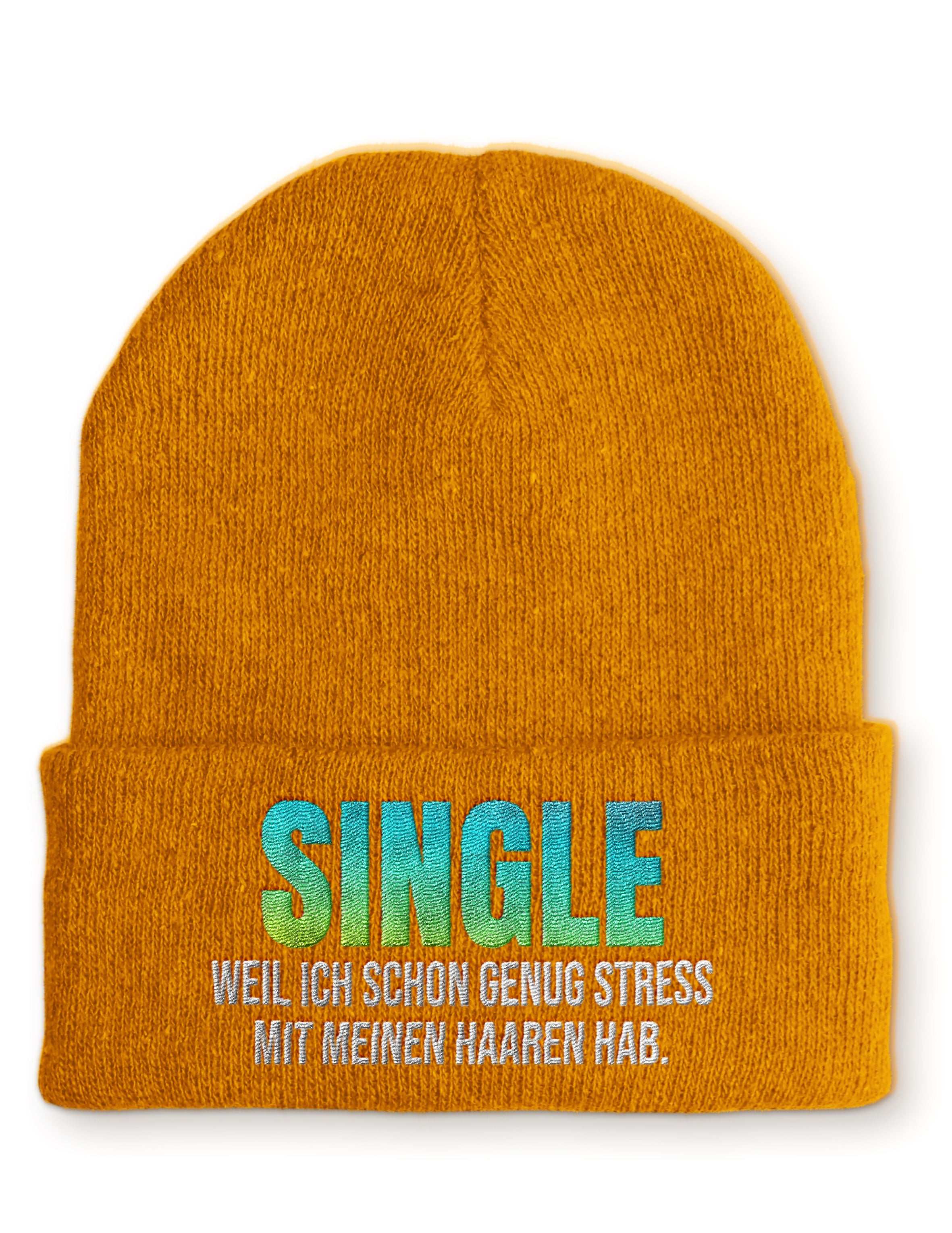 Single, weil ich schon genug Stress mit meinen Haaren habe Statement Beanie Mütze mit Spruch