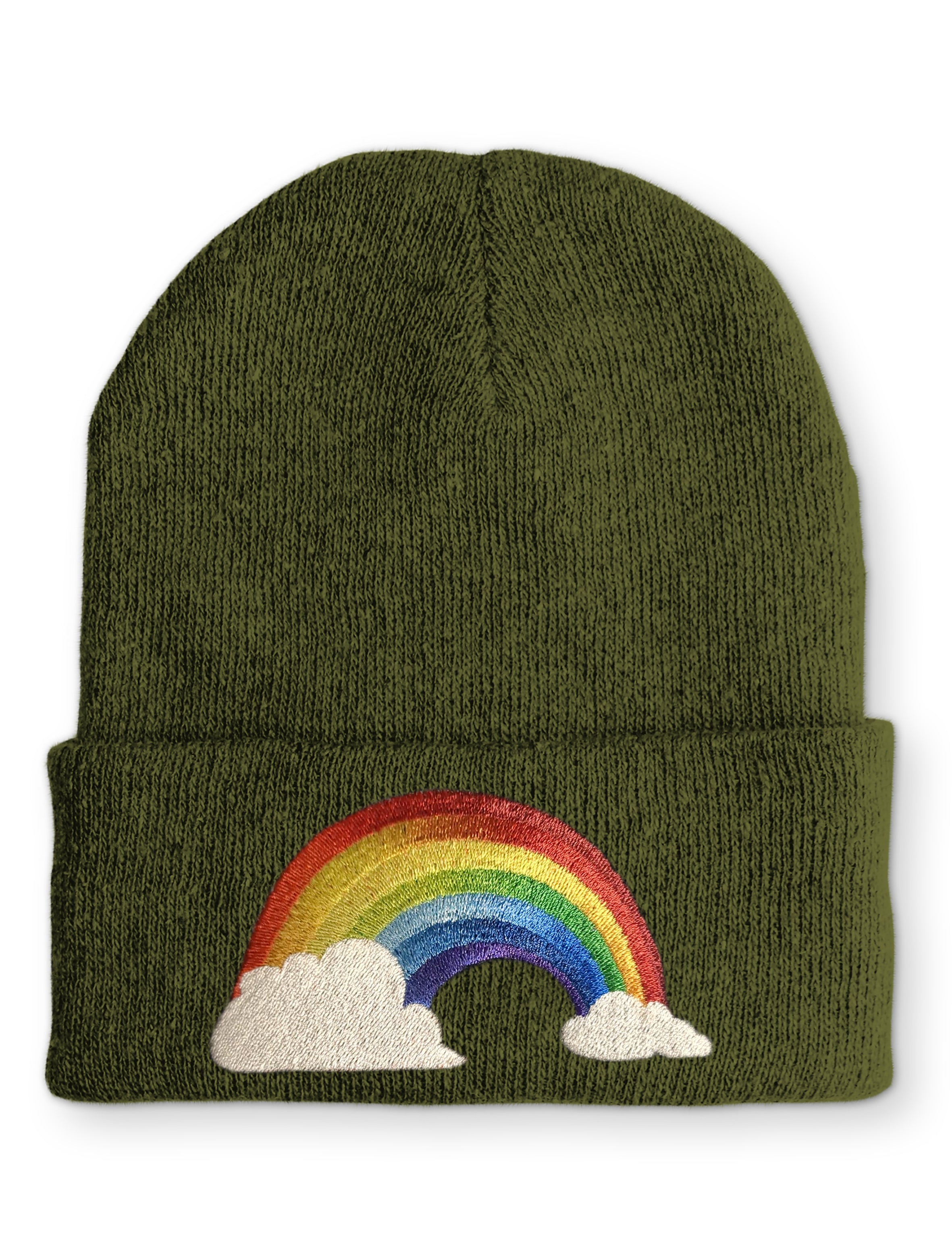 Regenbogen mit Wolken Statement Beanie Mütze mit Spruch