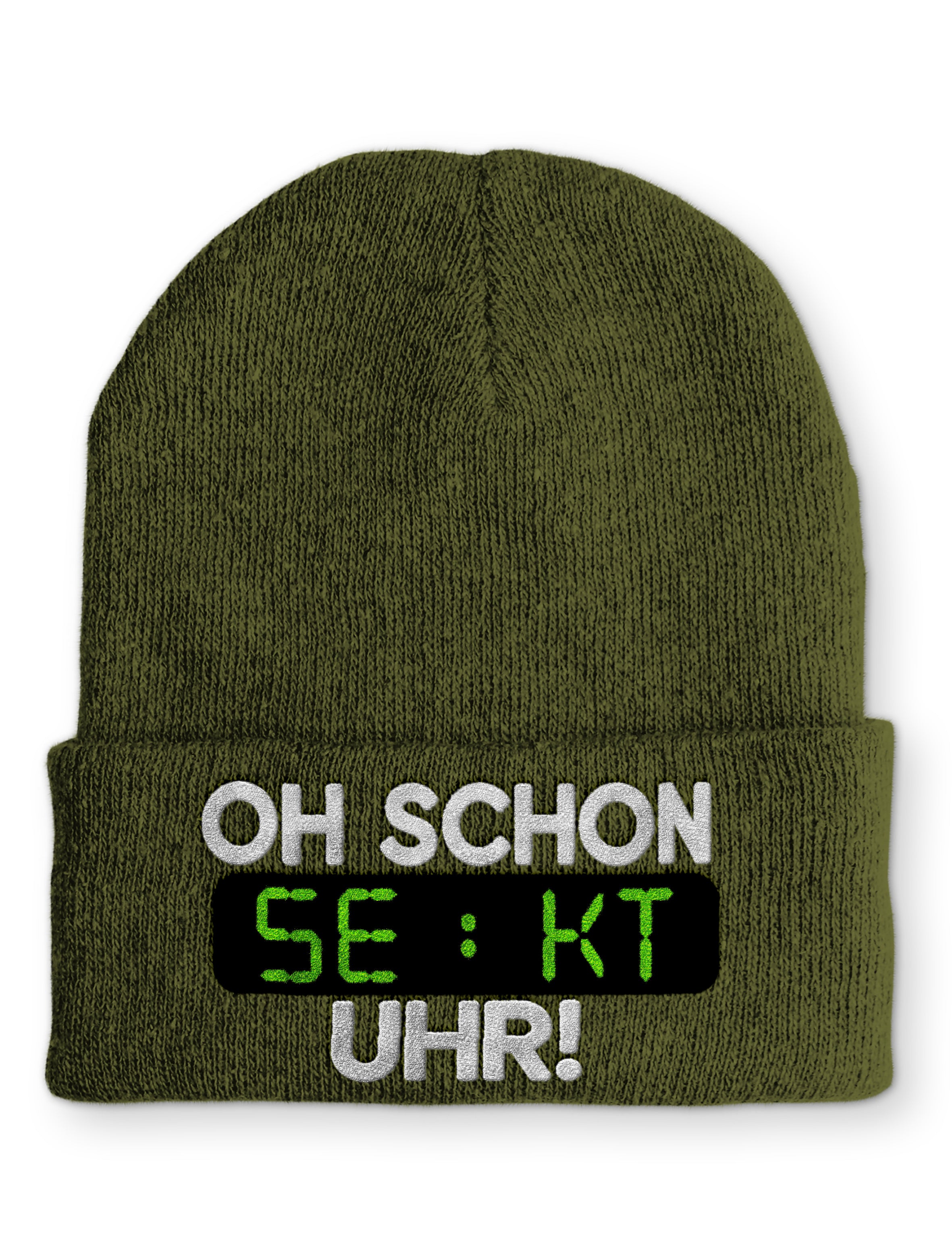 Oh schon Sekt Uhr Statement Beanie Mütze mit Spruch