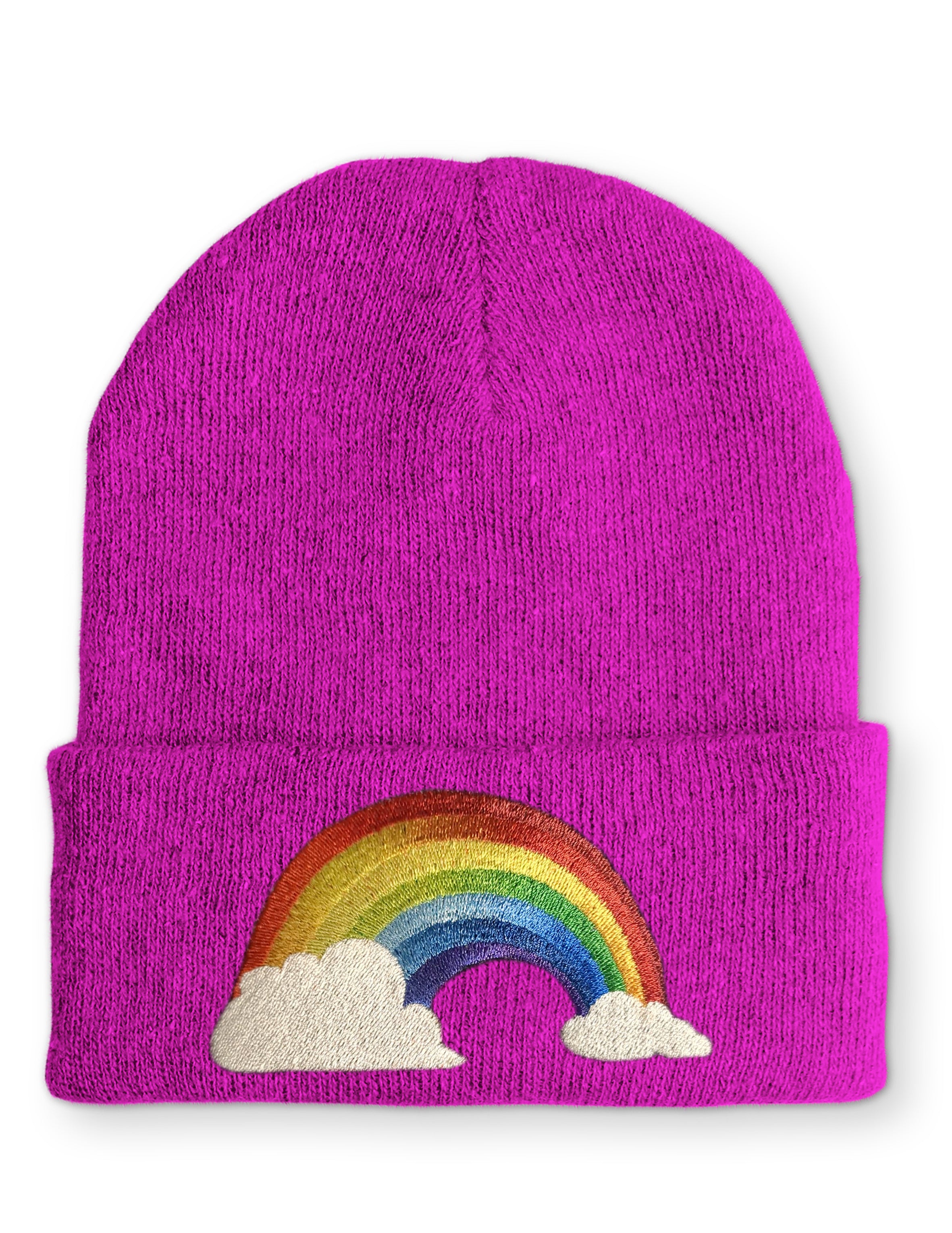 Regenbogen mit Wolken Statement Beanie Mütze mit Spruch