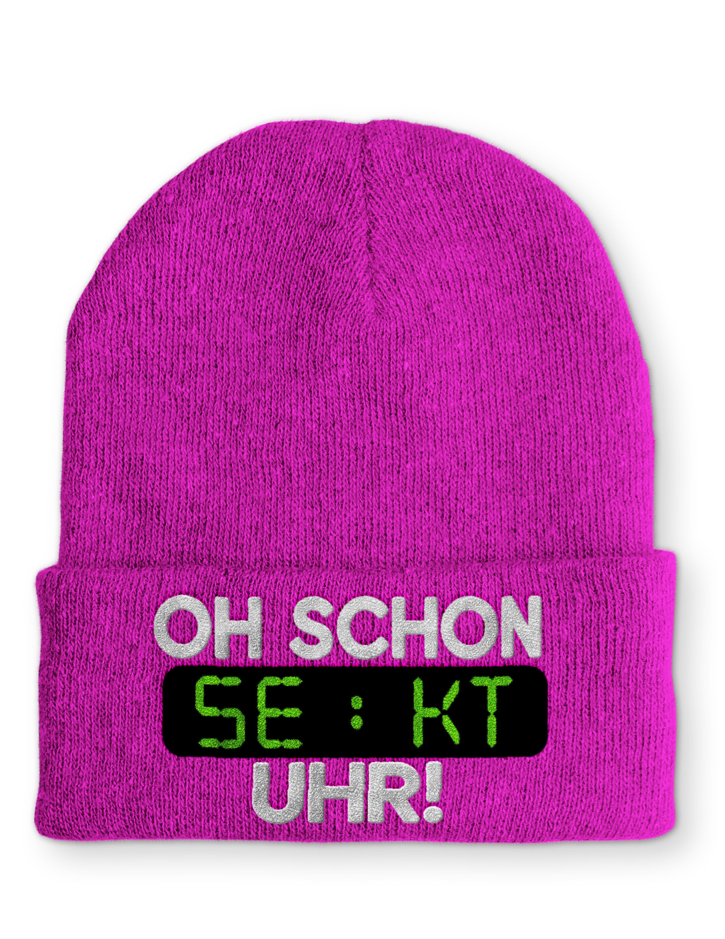 Oh schon Sekt Uhr Statement Beanie Mütze mit Spruch