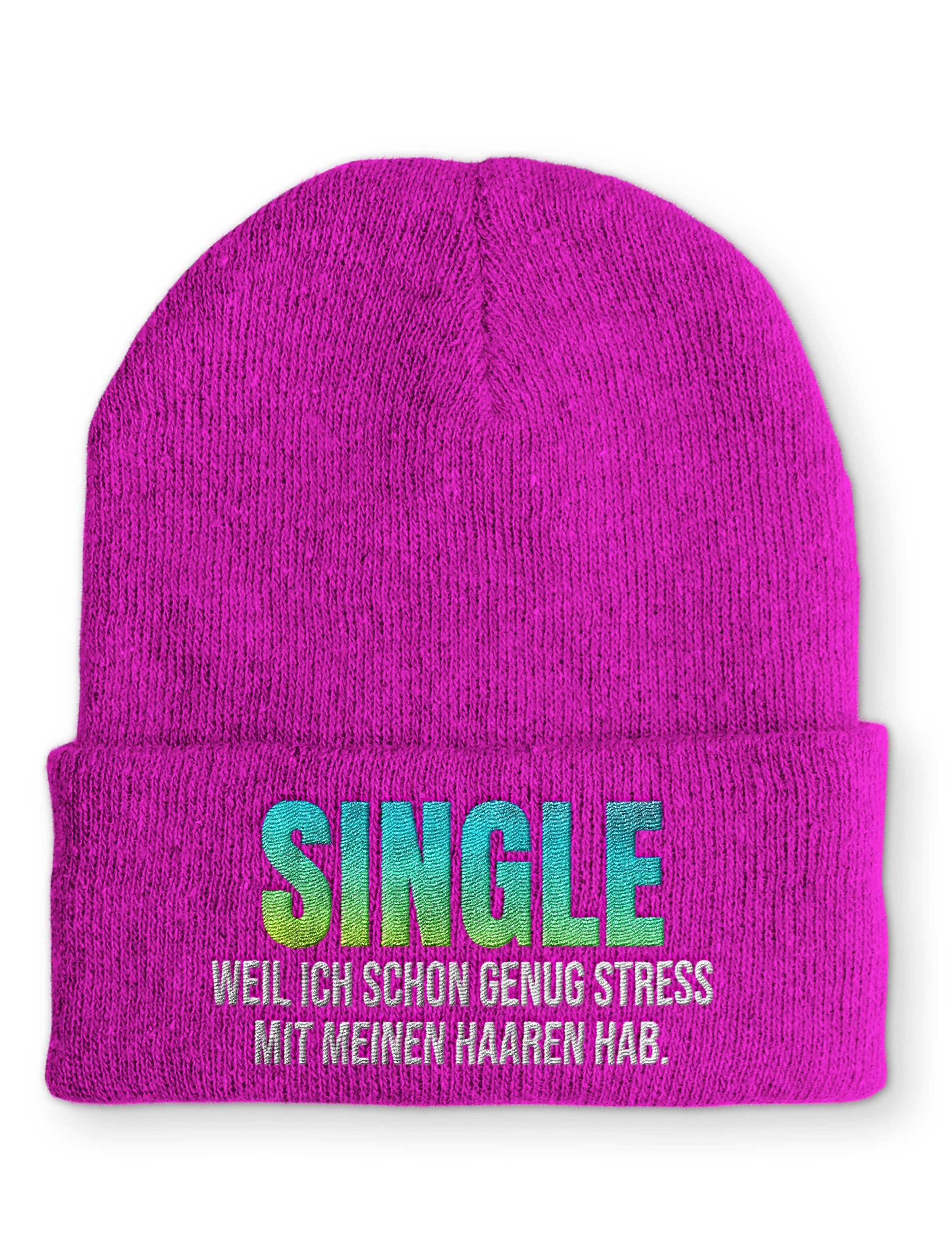 Single, weil ich schon genug Stress mit meinen Haaren habe Statement Beanie Mütze mit Spruch