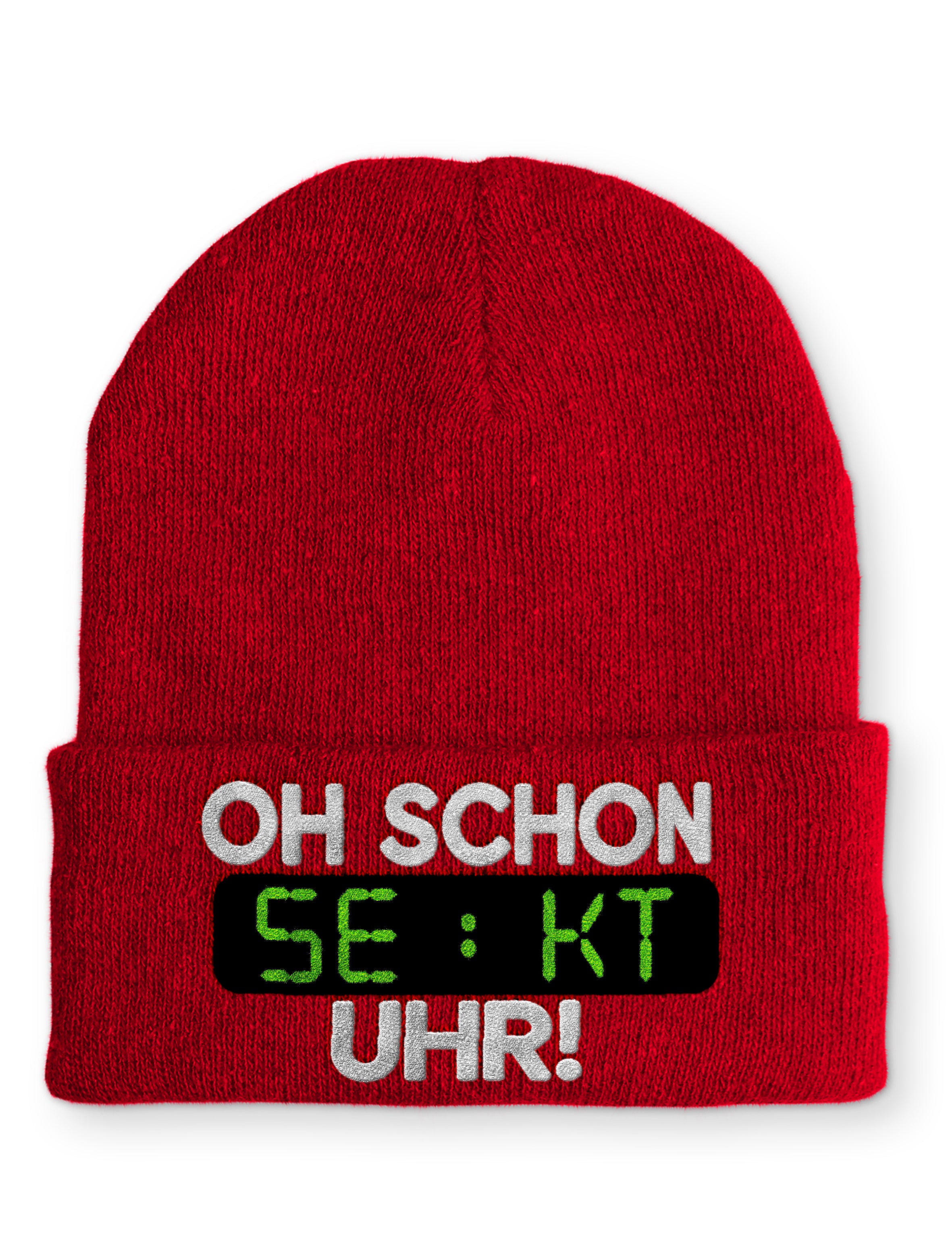 Oh schon Sekt Uhr Statement Beanie Mütze mit Spruch