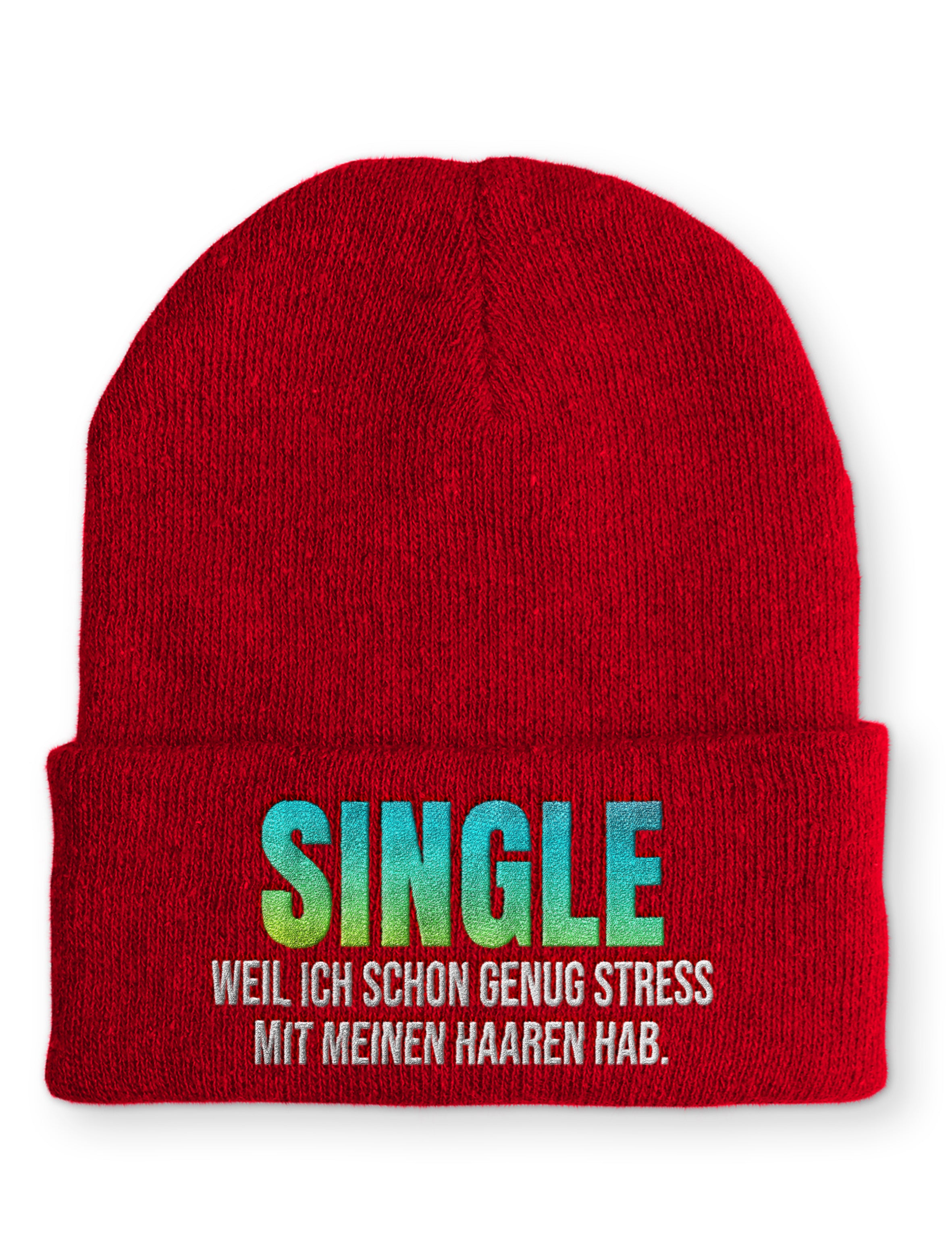 Single, weil ich schon genug Stress mit meinen Haaren habe Statement Beanie Mütze mit Spruch