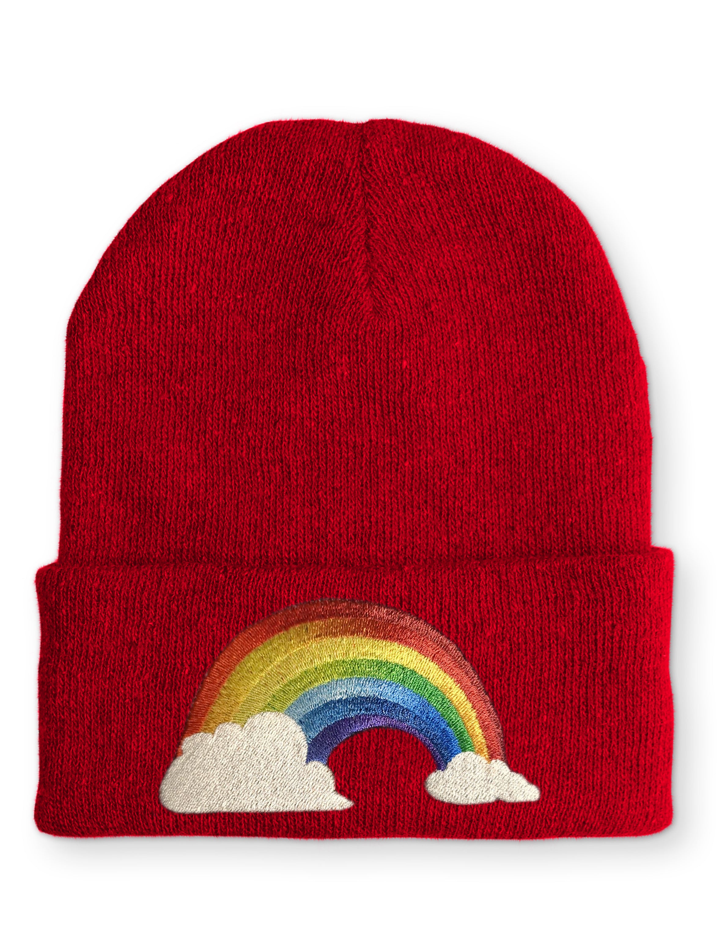 Regenbogen mit Wolken Statement Beanie Mütze mit Spruch