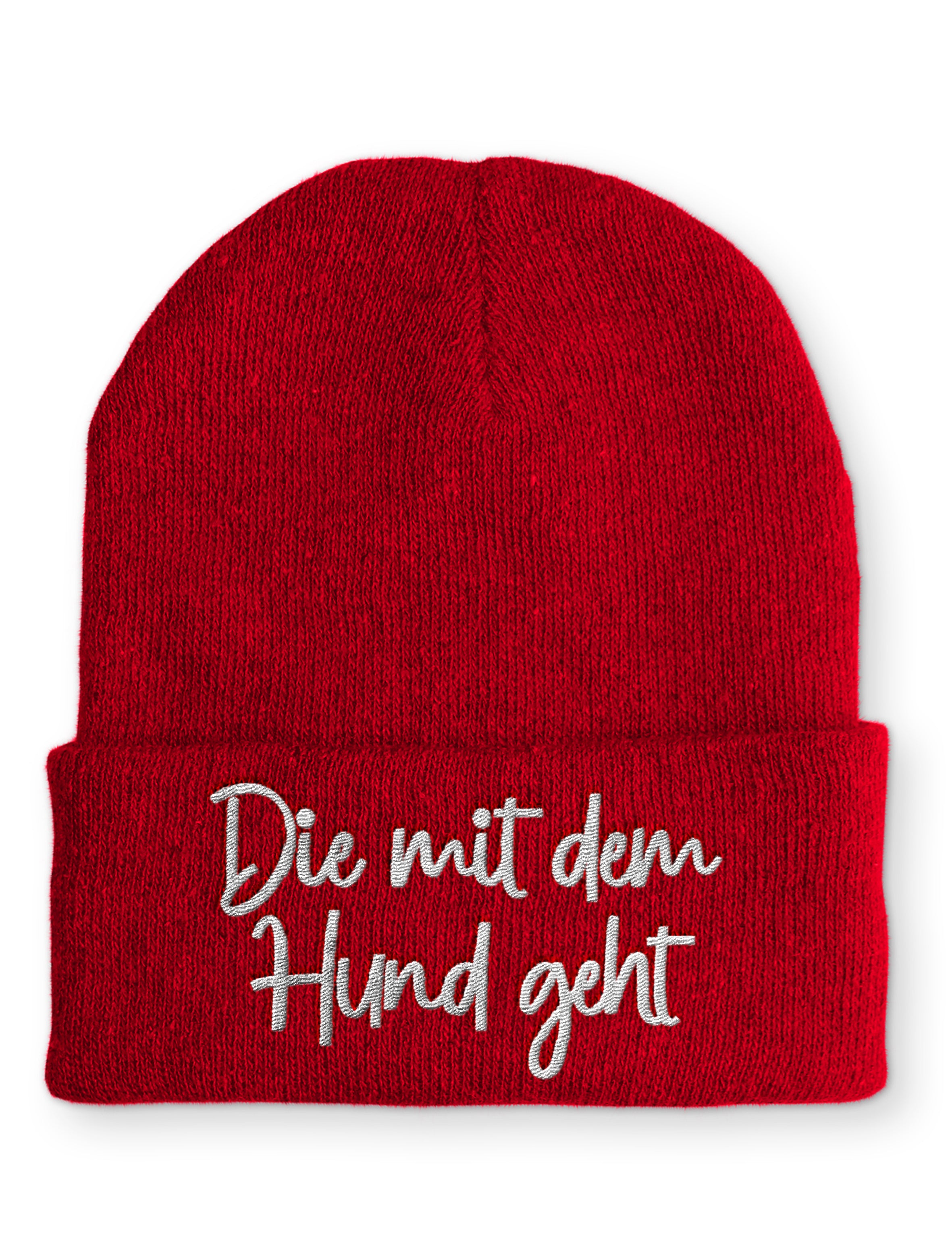 Die mit dem Hund geht Statement Beanie Mütze mit Spruch
