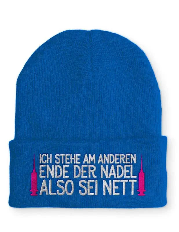 Arzthelferin Ich stehe am anderen Ende der Nadel Statement Beanie Mütze mit Spruch - tshirtladen - Mütze