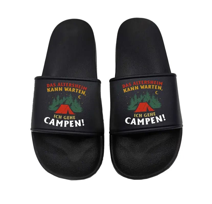 Badeschuhe Das Altersheim kann warten ich gehe Campen - Schwarzer - Kaffee