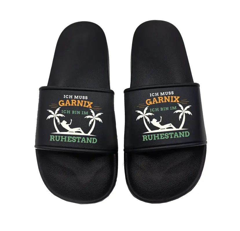 Badeschuhe Ich muss garnix ich bin im Ruhestand - Schwarzer - Kaffee