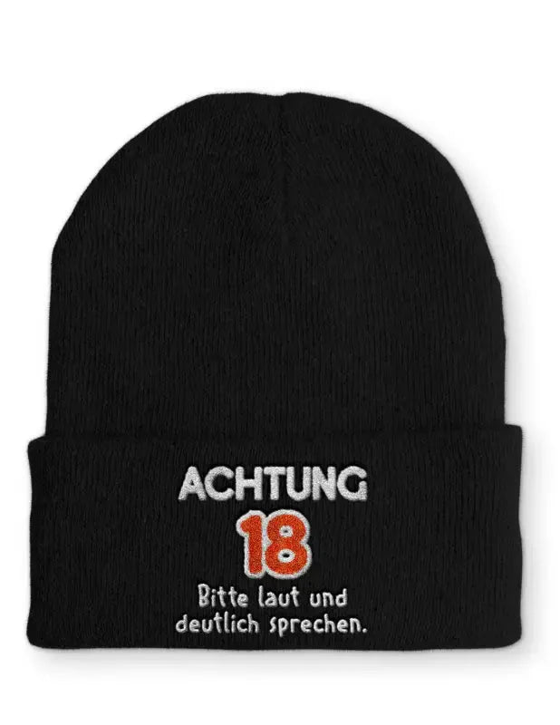 Beanie Mütze Achtung 18 Bitte laut und deutlich sprechen. Statement Beanie Mütze mit Spruch - tshirtladen -