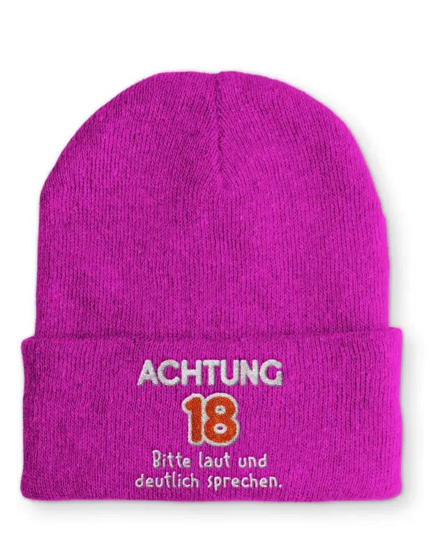 Beanie Mütze Achtung 18 Bitte laut und deutlich sprechen. Statement Beanie Mütze mit Spruch - tshirtladen -