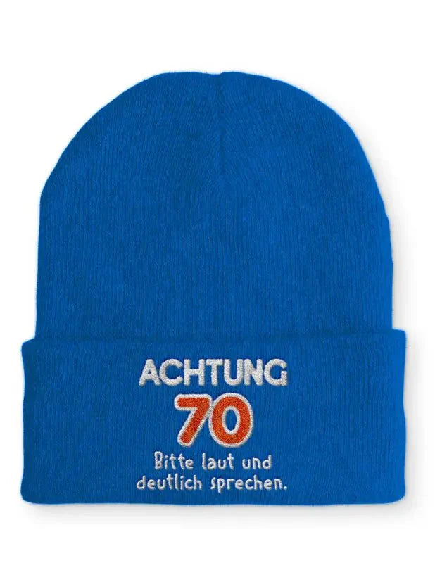 Beanie Mütze Achtung 70 Bitte laut und deutlich sprechen. Statement Beanie Mütze mit Spruch - tshirtladen -